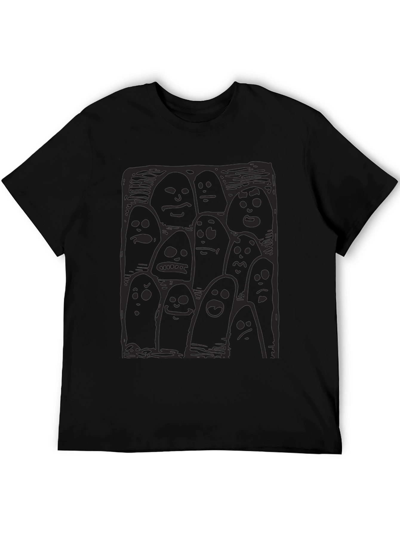 Black Whimsical Ghost Print Black T-Shirt view 5