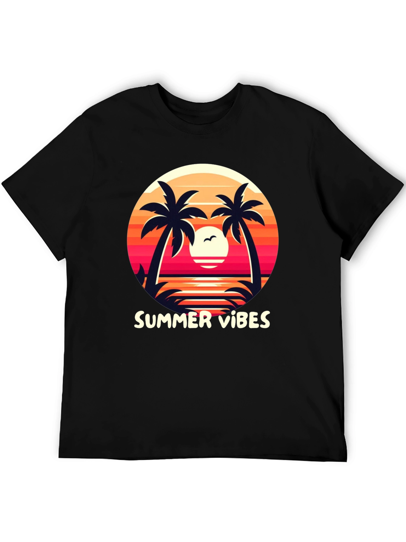 Black Summer Vibes Graphic Tee - Palm Tree Sunset Design view 5