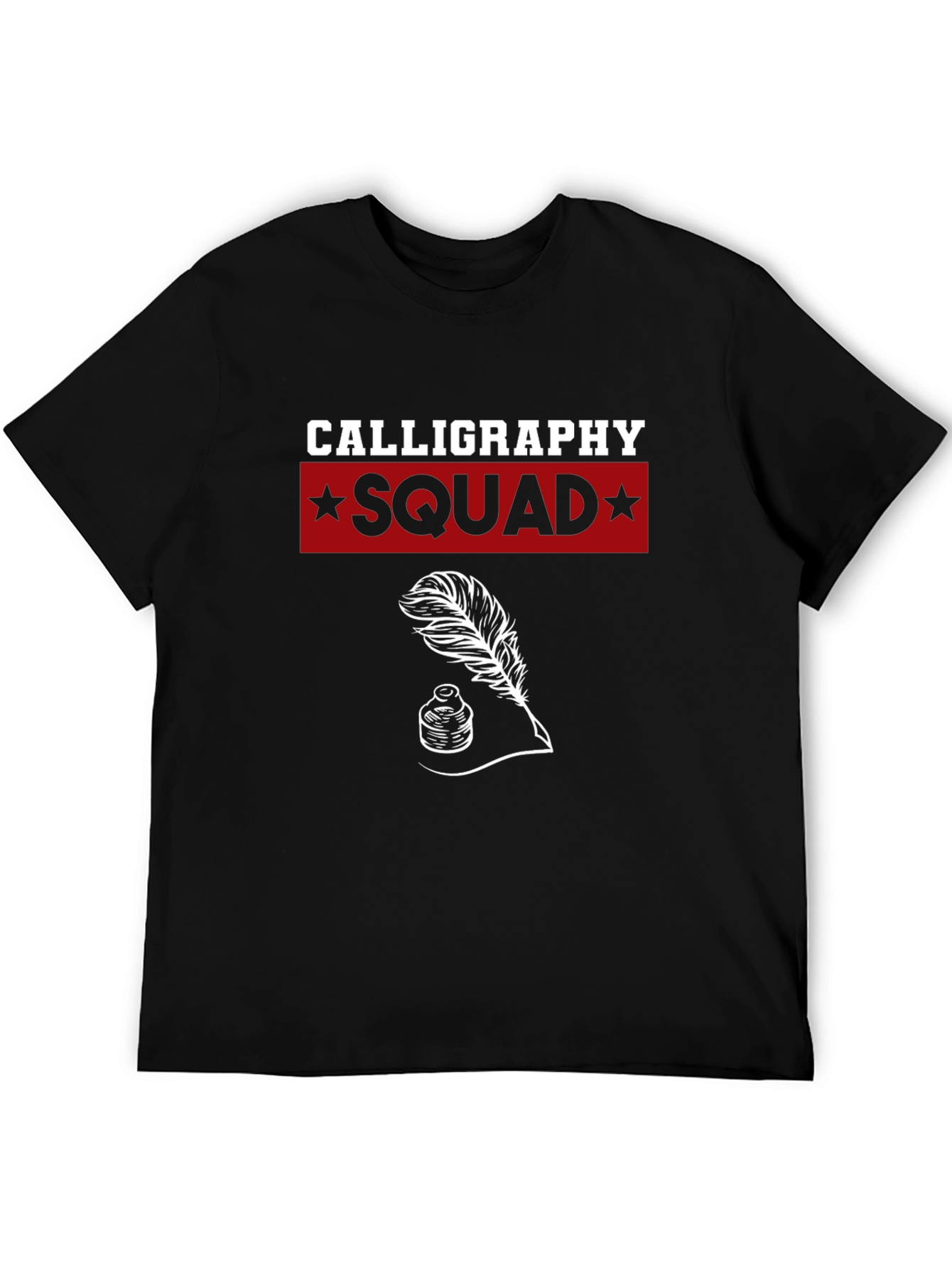 Black Calligraphy Squad T-Shirt - Ink & Quill Design view 5