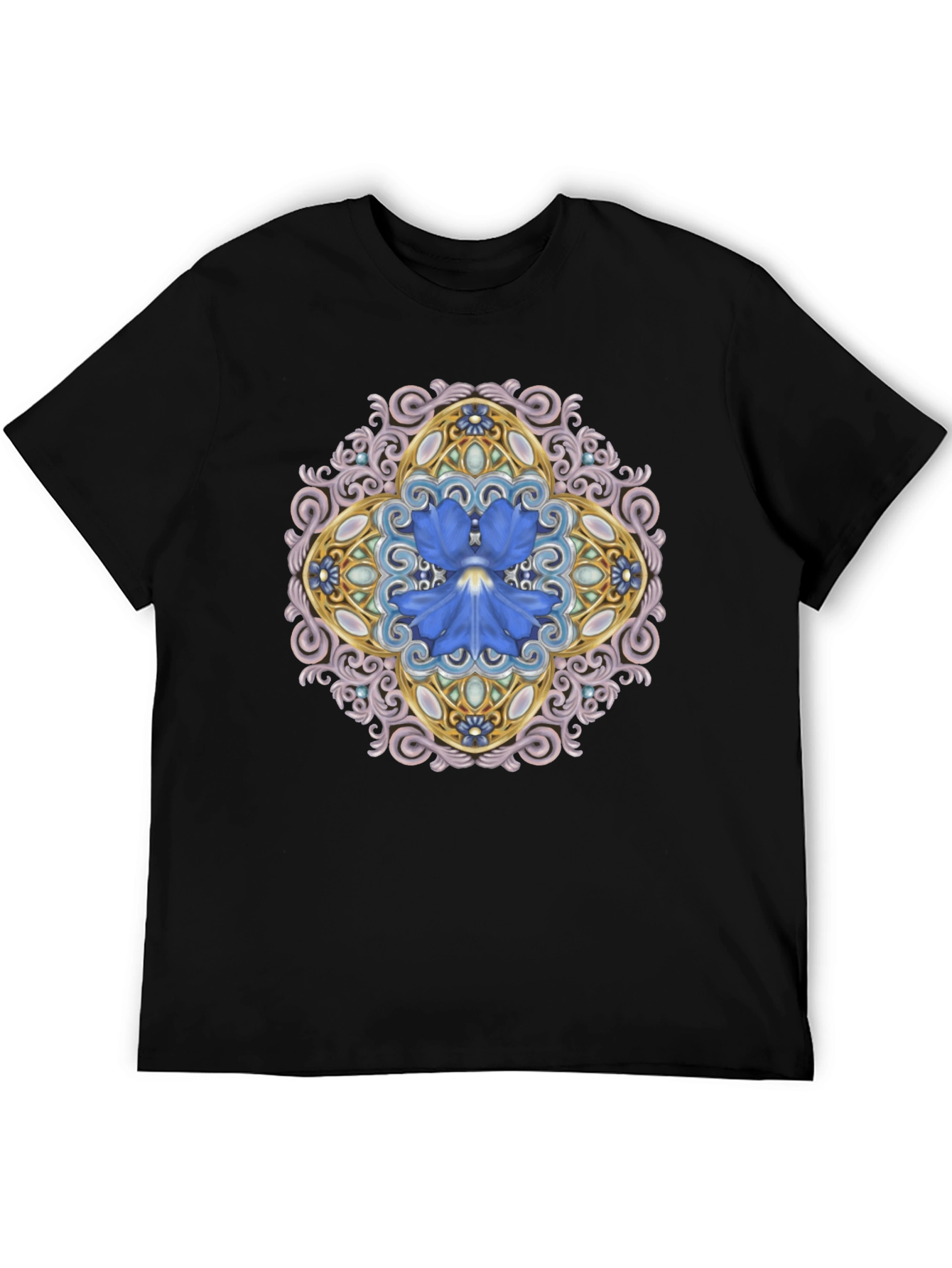 Black Floral Mandala Graphic Black T-Shirt view 5