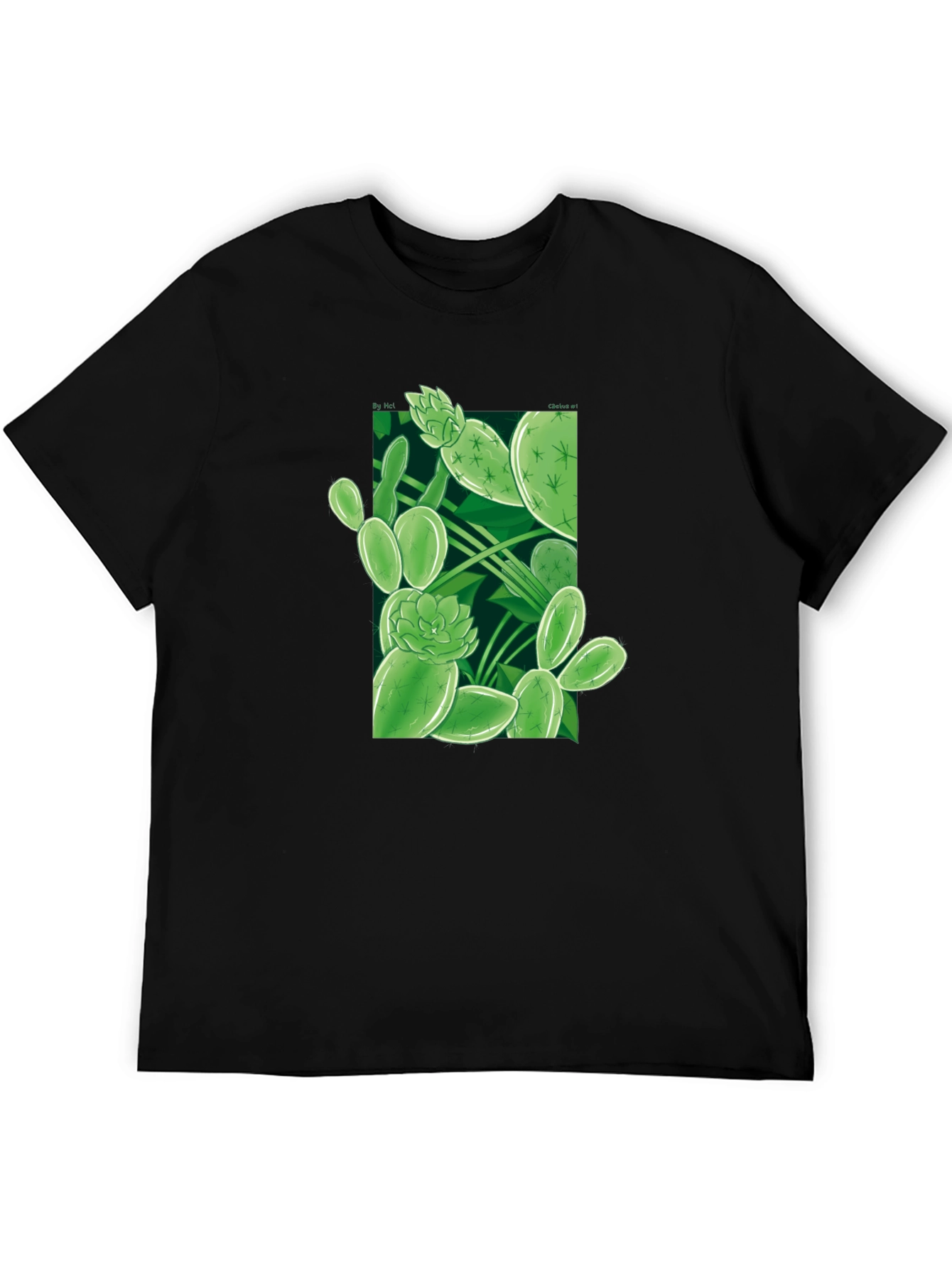 Black Stylish Cactus Print Black T-Shirt view 5
