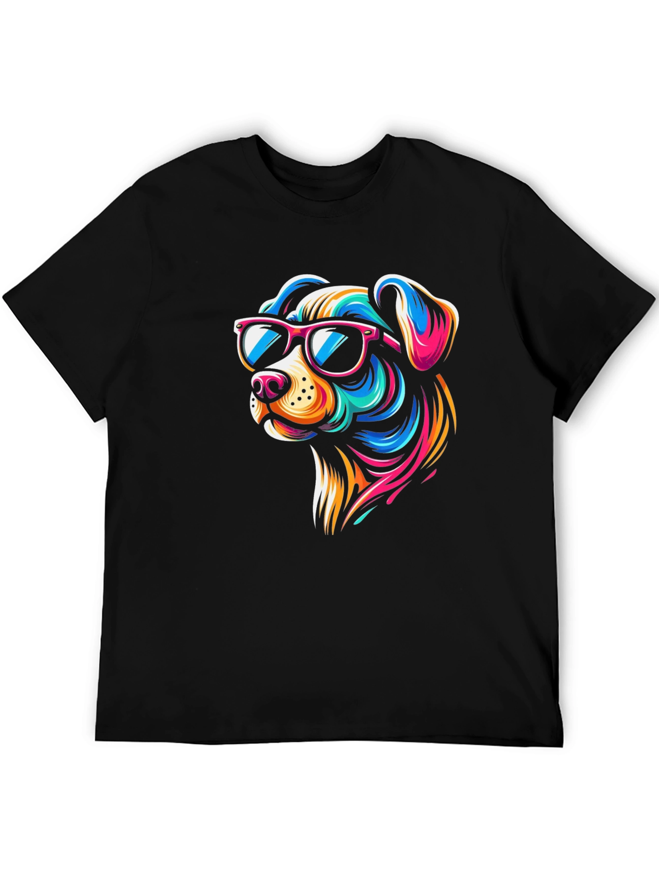 Black Cool Dog Graphic Tee - Black Cotton T-Shirt view 5