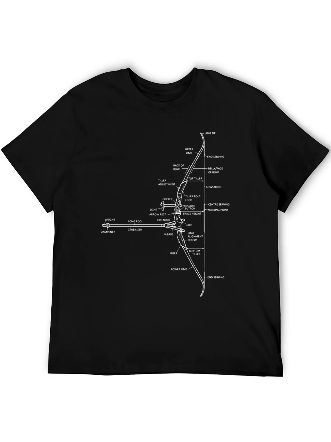 Black Archery Bow Diagram T-Shirt - Black view 5