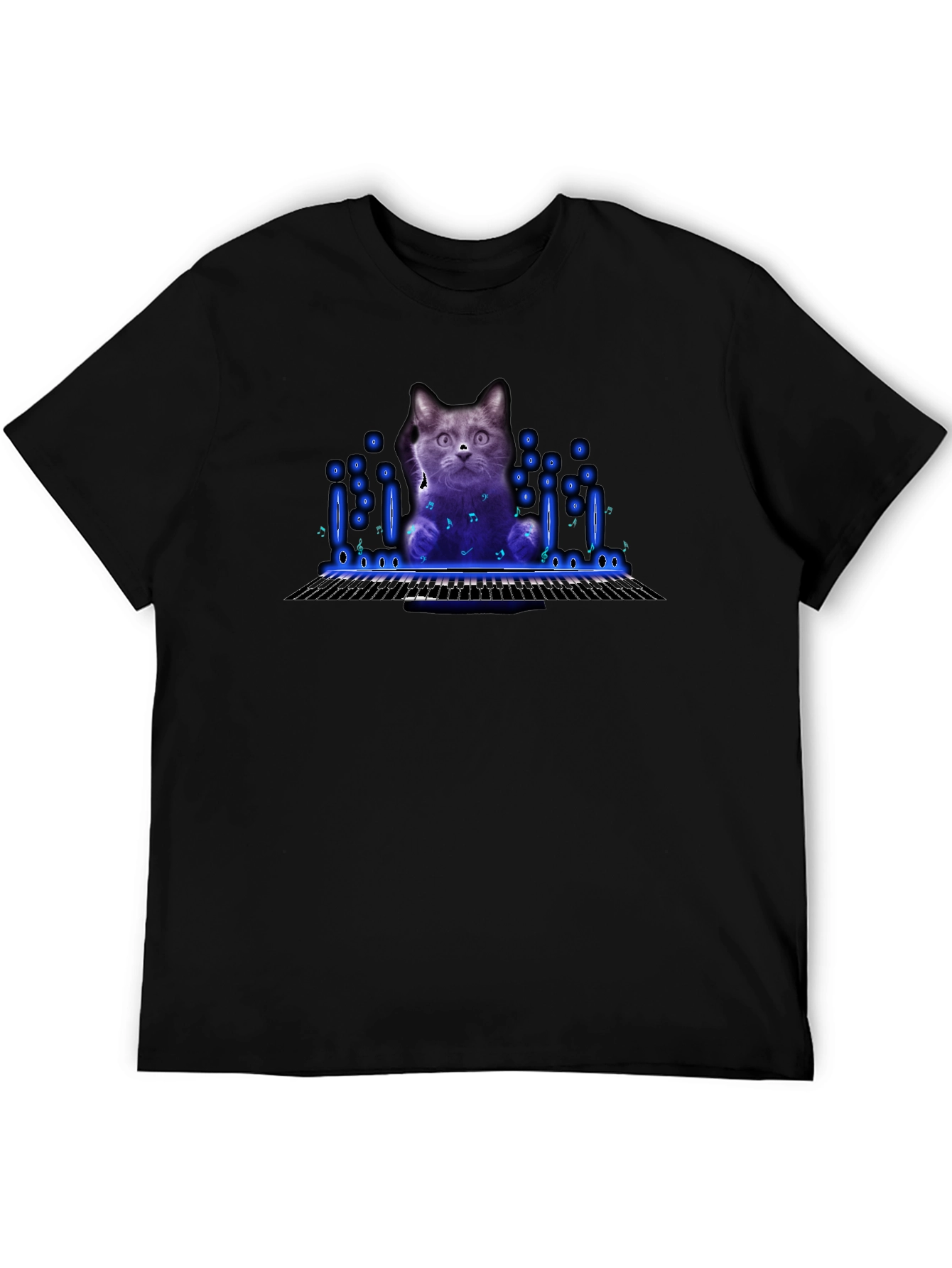Black Cat Playing Piano Graphic T-Shirt view 5