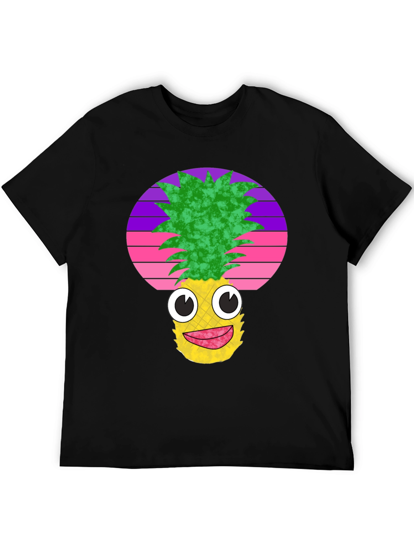 Black Funny Pineapple Face Black T-Shirt view 5