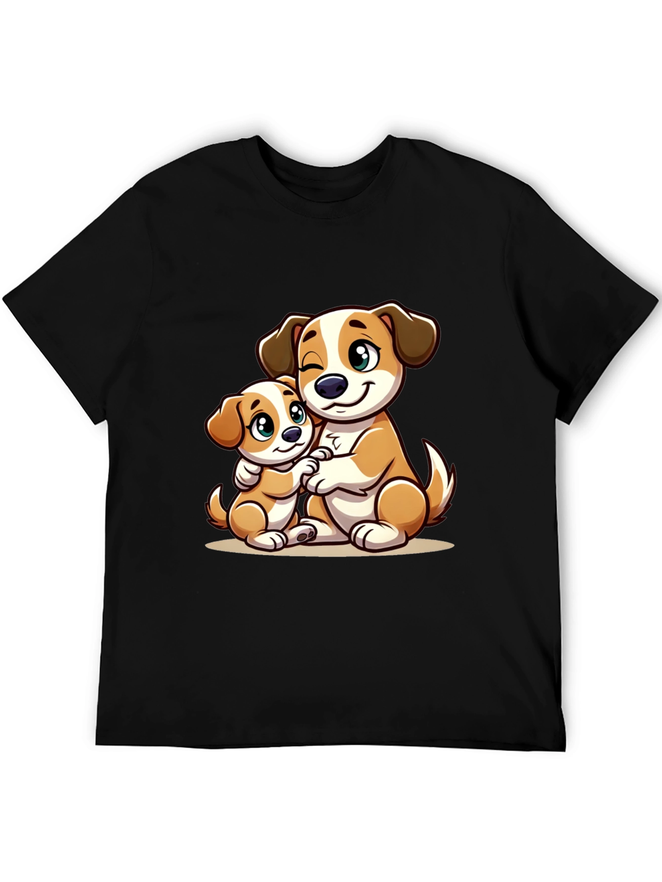 Black Cute Dog Hug T-Shirt - Black view 5
