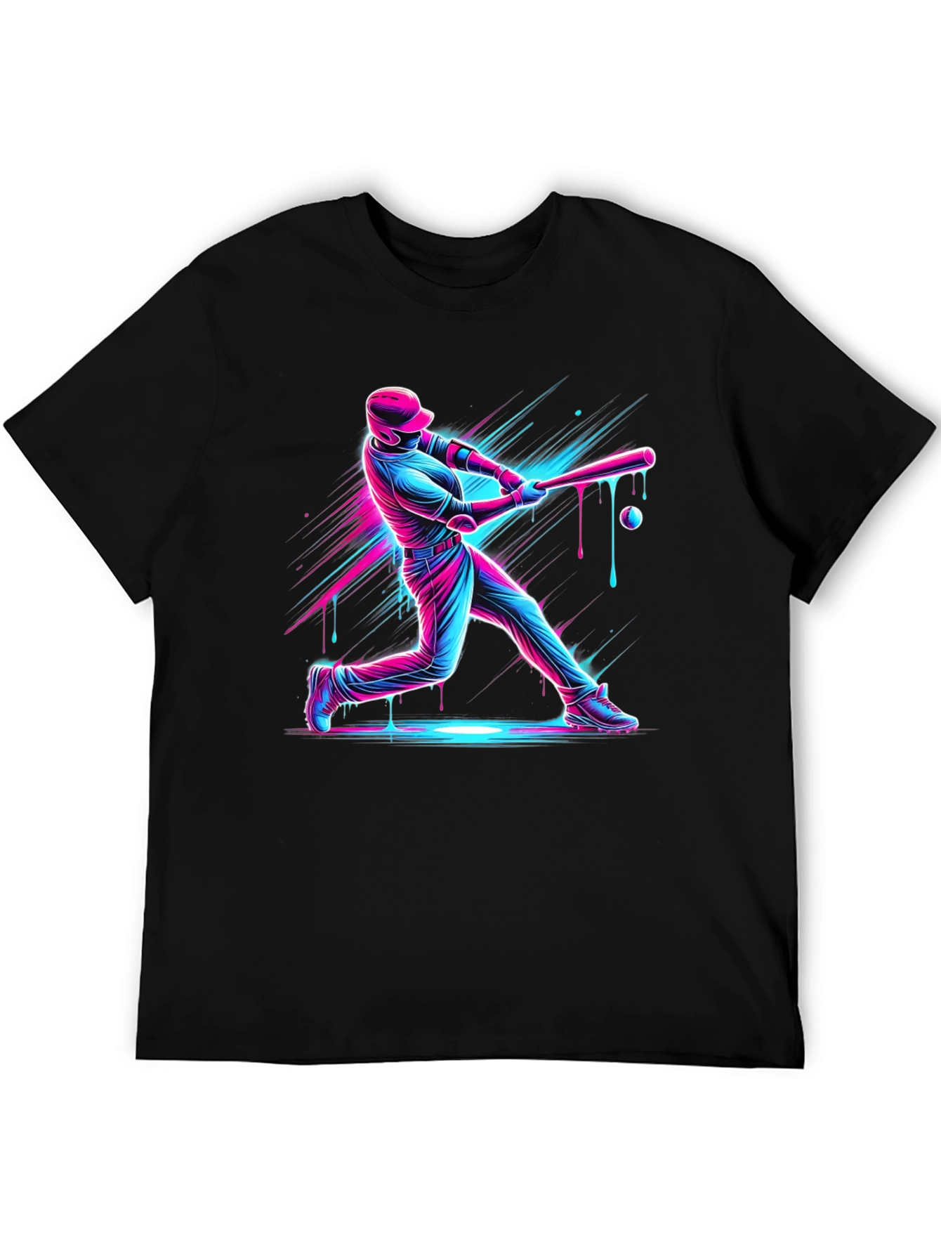 Black Neon Baseball Graphic Tee - Black Cotton Blend view 5