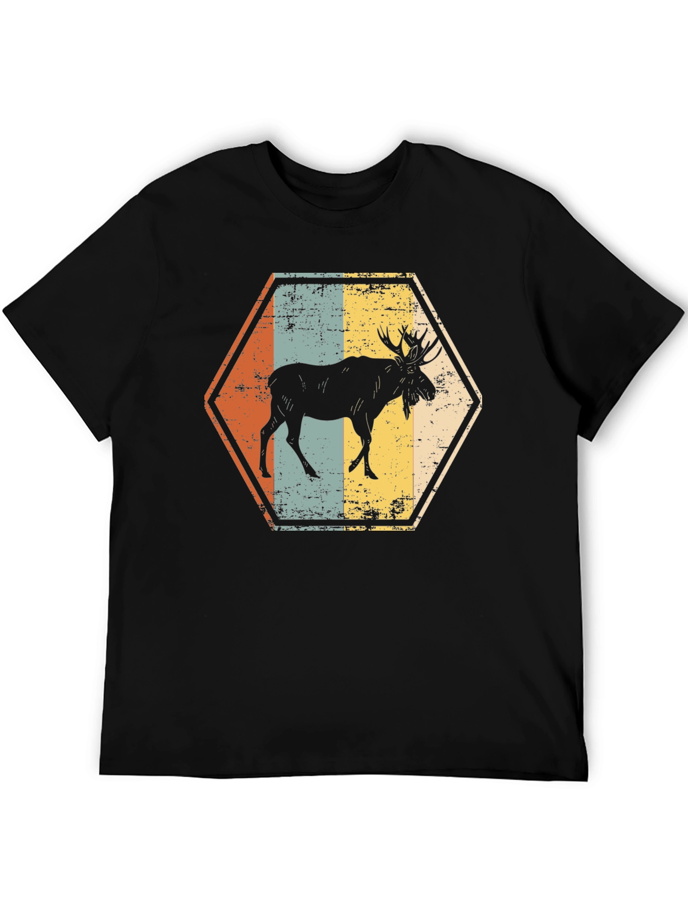 Black Retro Moose Hexagon T-Shirt view 5