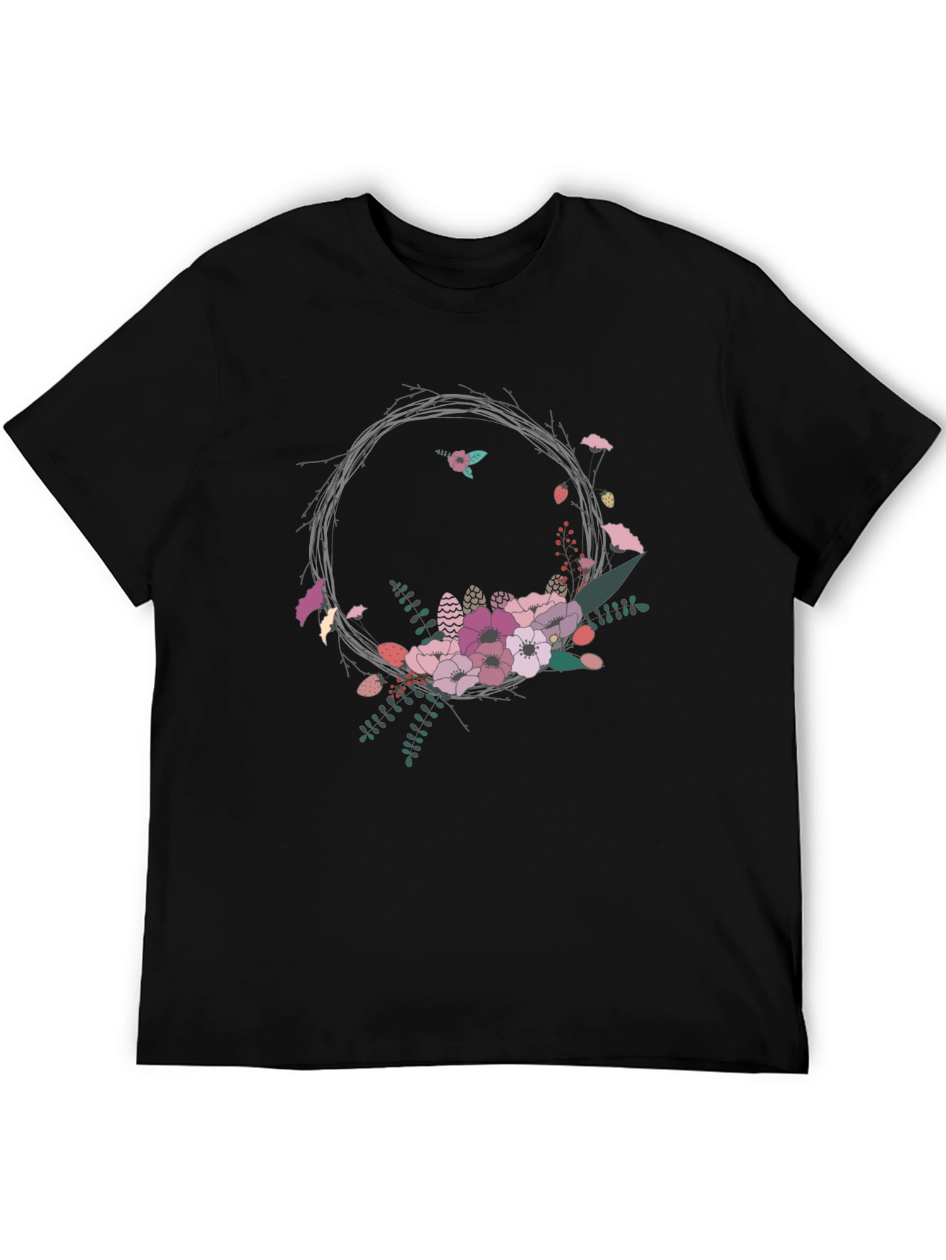 Black Floral Wreath Graphic Tee - Stylish and Unique view 5