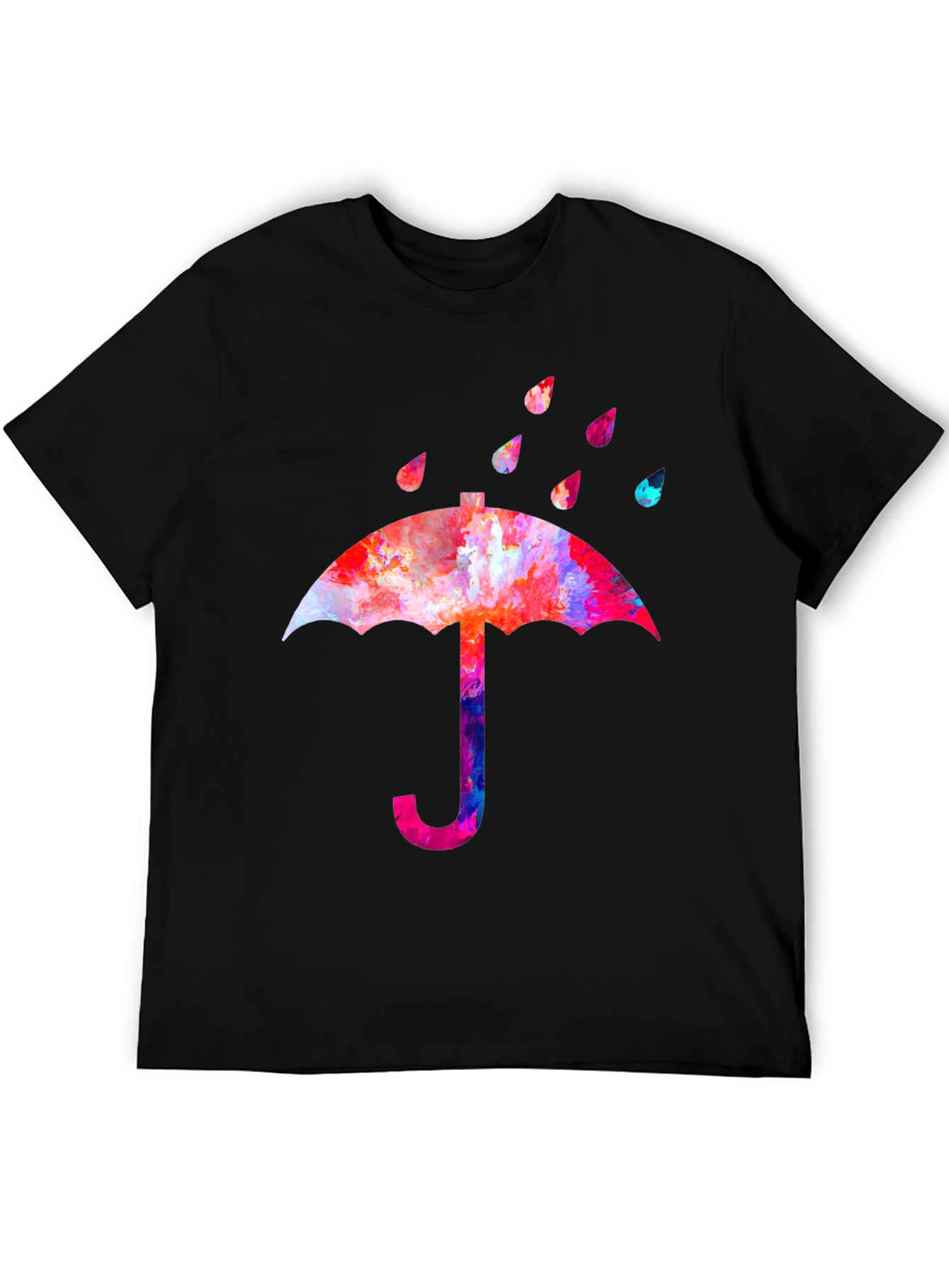 Black Colorful Umbrella Graphic T-Shirt view 5