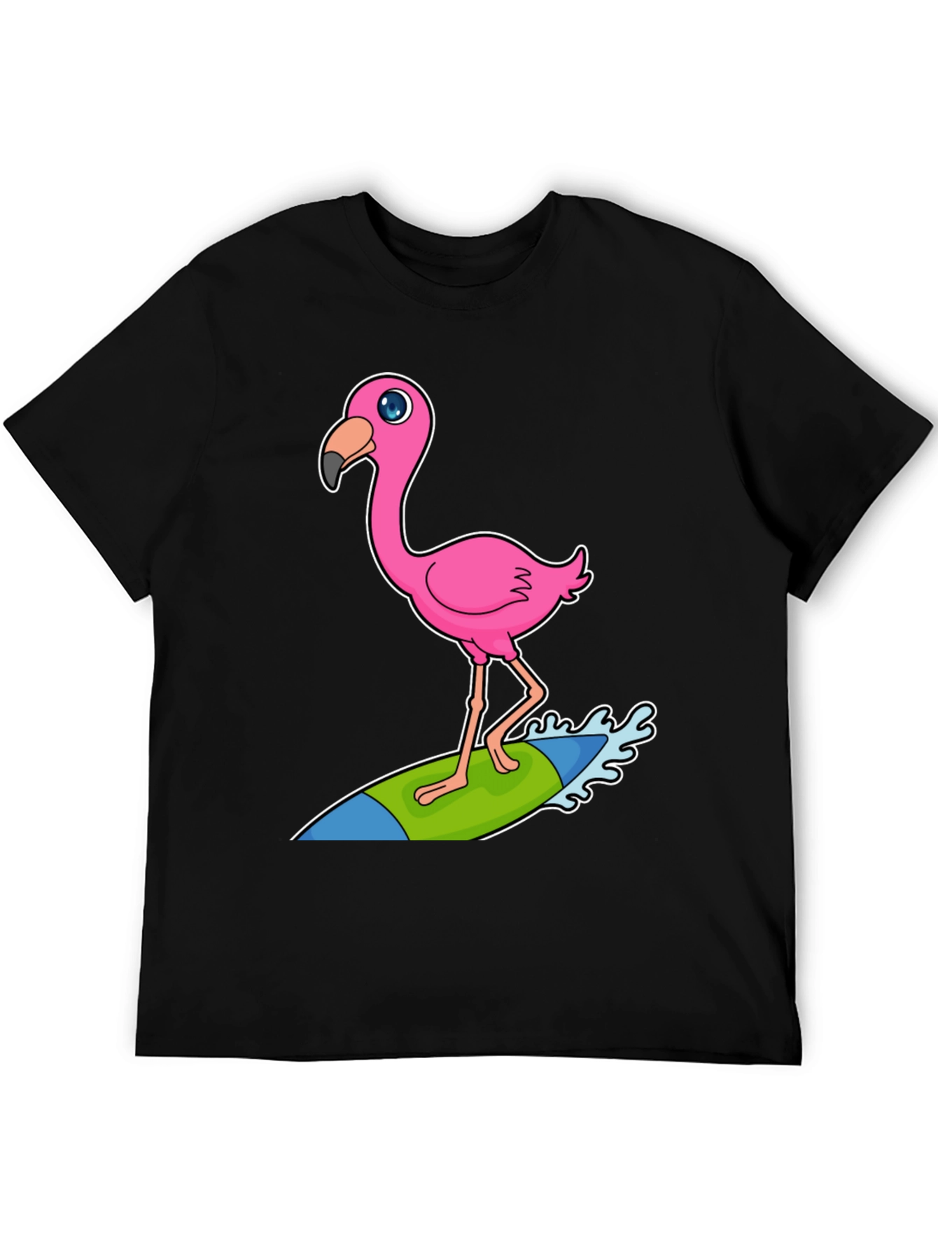 Black Surfing Flamingo Graphic Tee - Black Cotton T-Shirt view 5