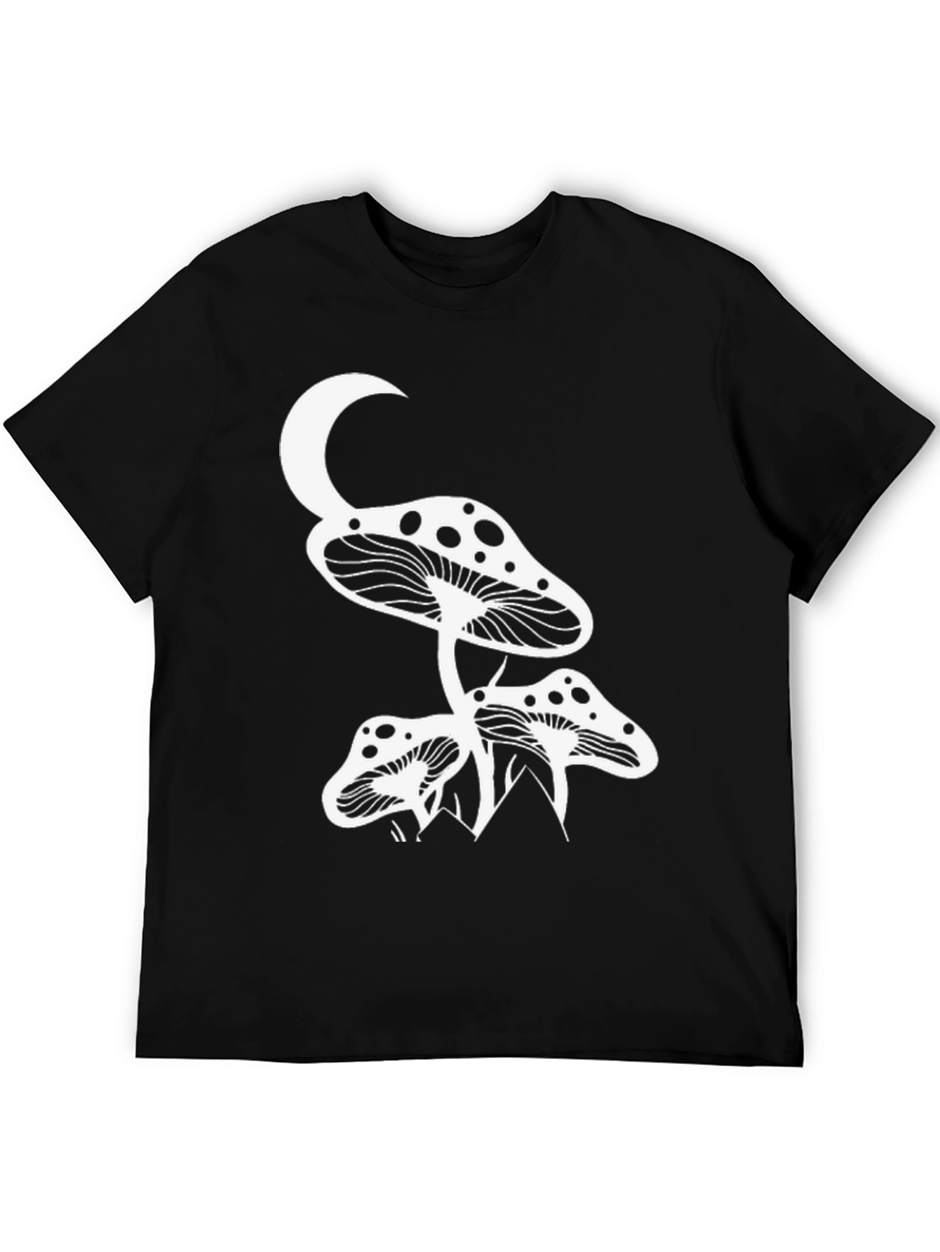 Black Mushroom Moon Graphic Tee - Black Cotton T-Shirt view 5
