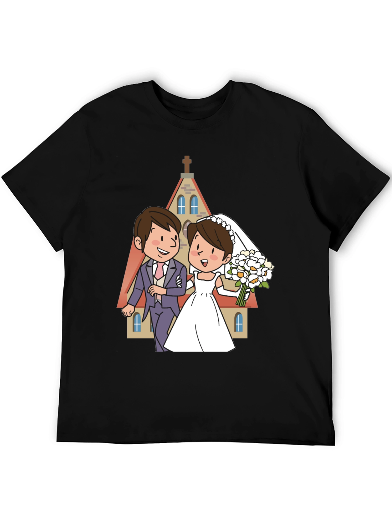 Wedding Cartoon Graphic Tee - Black - 5