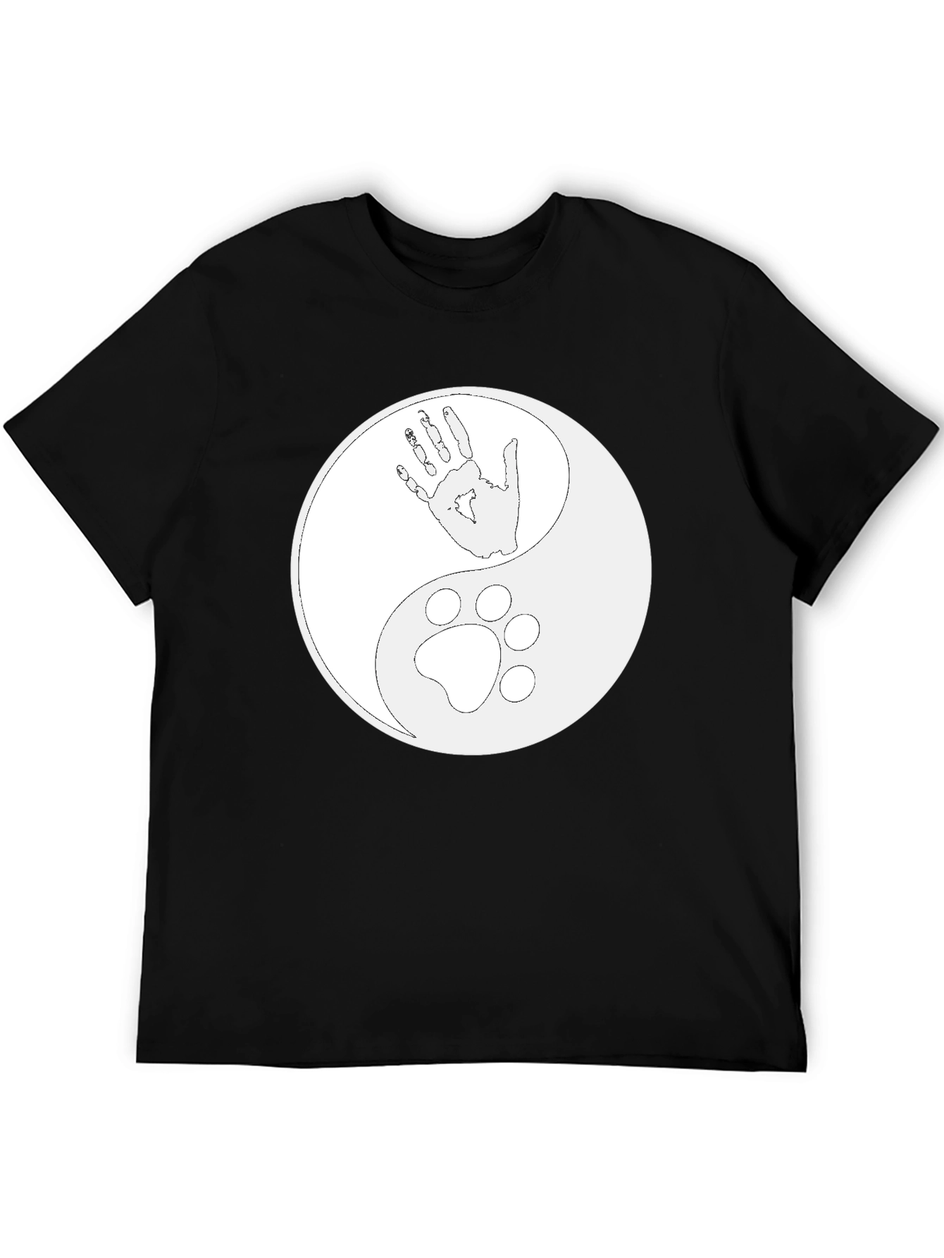 Black Yin Yang Hand & Paw Print T-Shirt - Black view 5