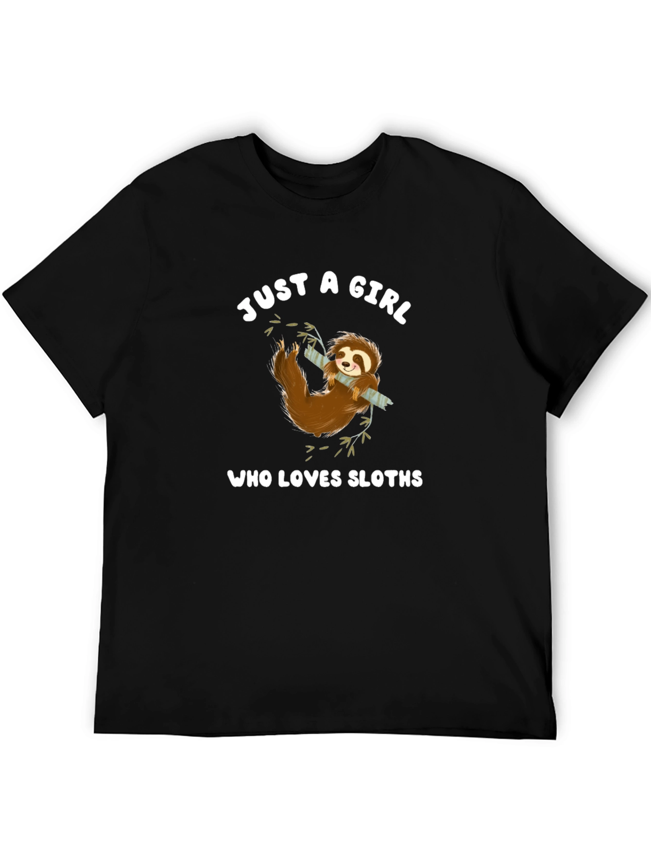 Black Just a Girl Who Loves Sloths T-Shirt view 5
