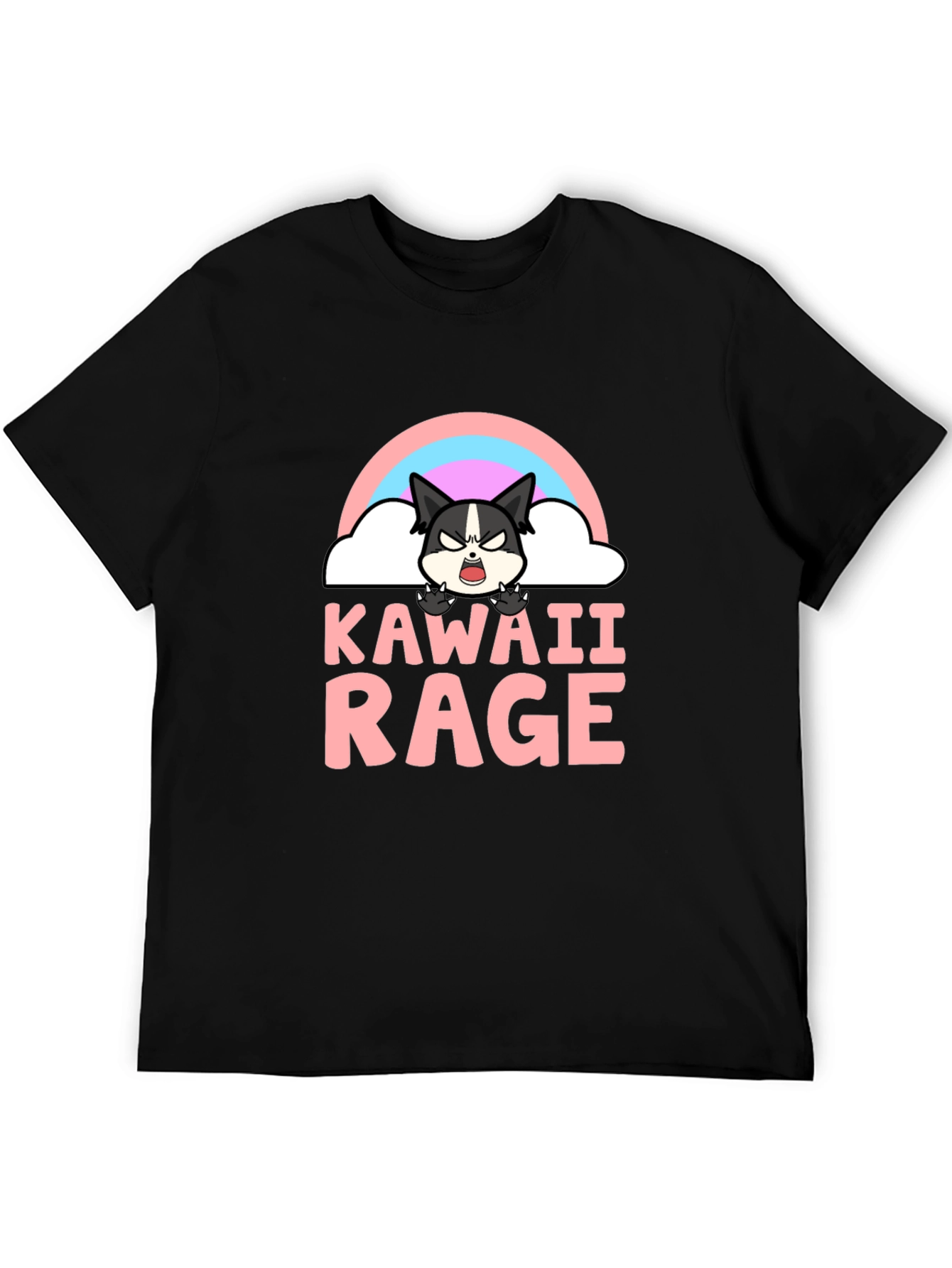 Black Kawaii Rage Black T-Shirt - Angry Cute Cartoon view 5