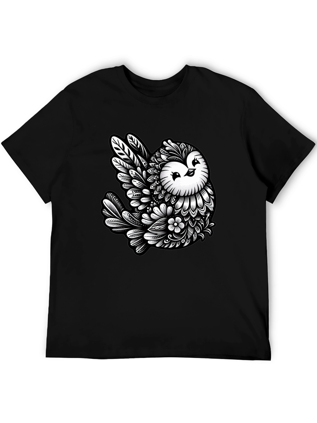 Black Owl Art Black T-Shirt - Unique Graphic Tee view 5