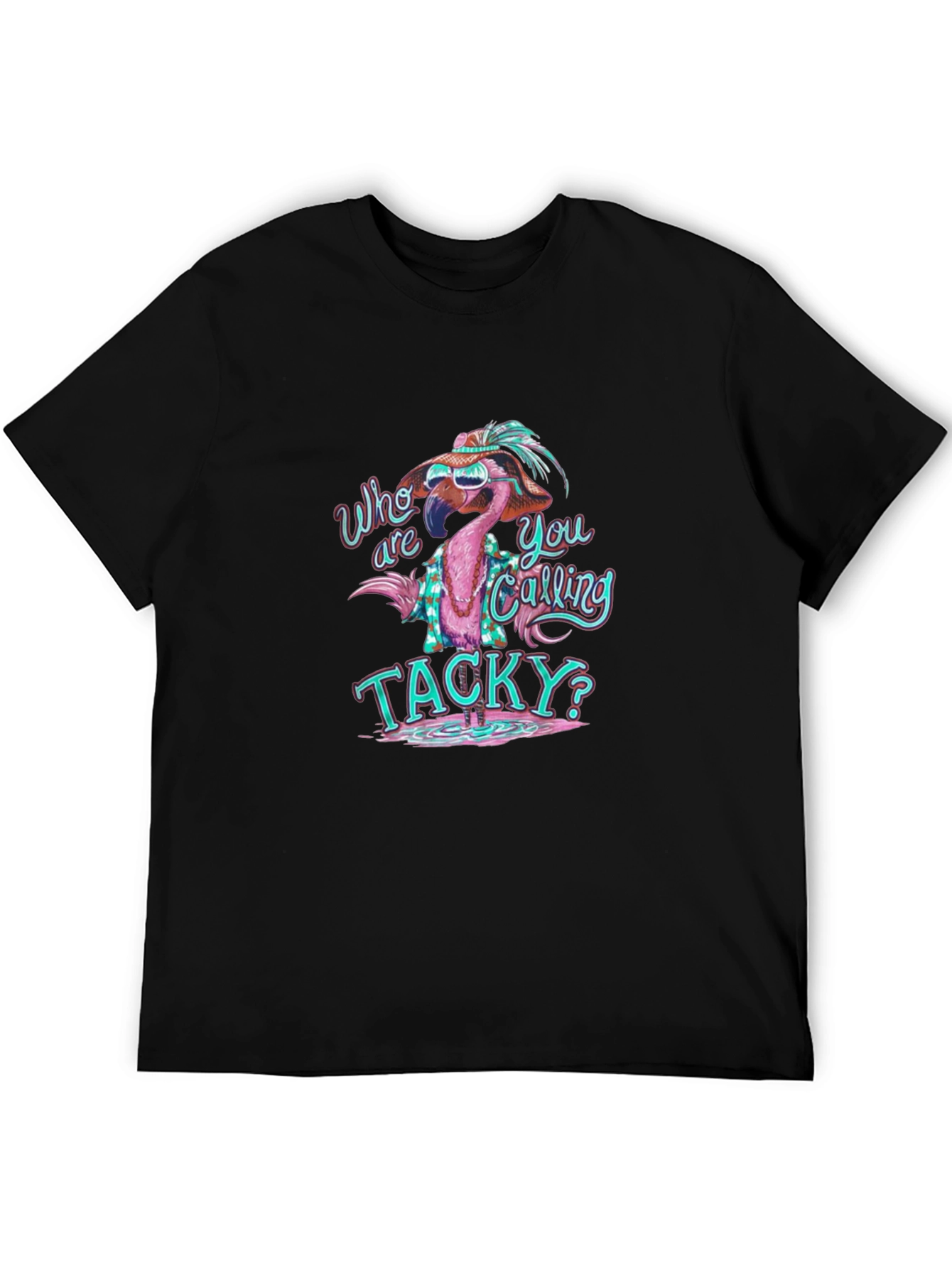 Black Funny Flamingo Tacky Graphic T-Shirt view 5