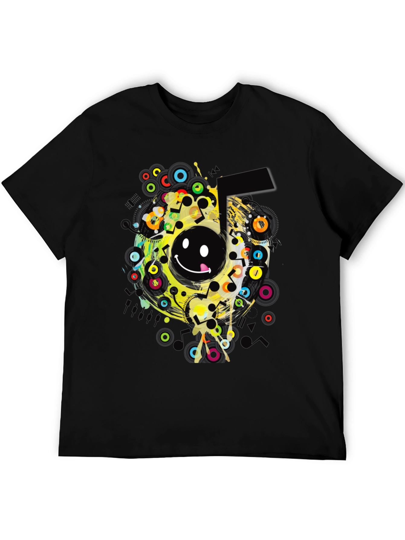 Black Smiley Face Graphic Print Black T-Shirt view 5
