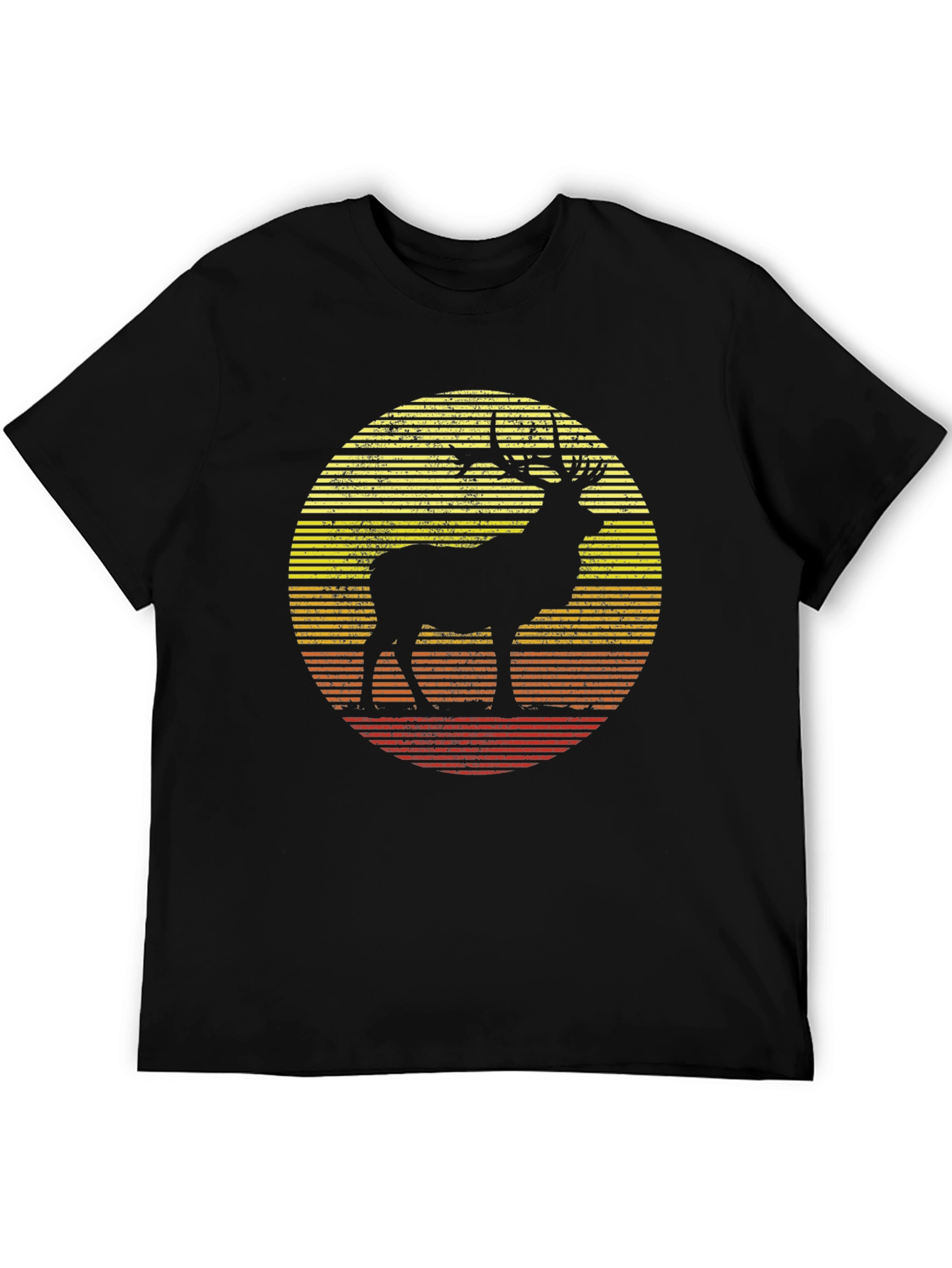 Black Retro Elk Sunset Graphic T-Shirt view 5