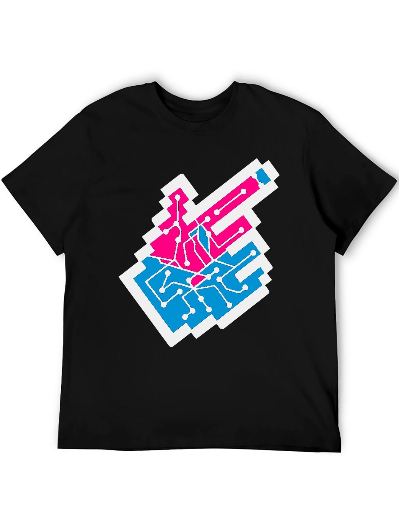 Black Circuit Board T-Shirt - Pink & Blue Tech Style view 5