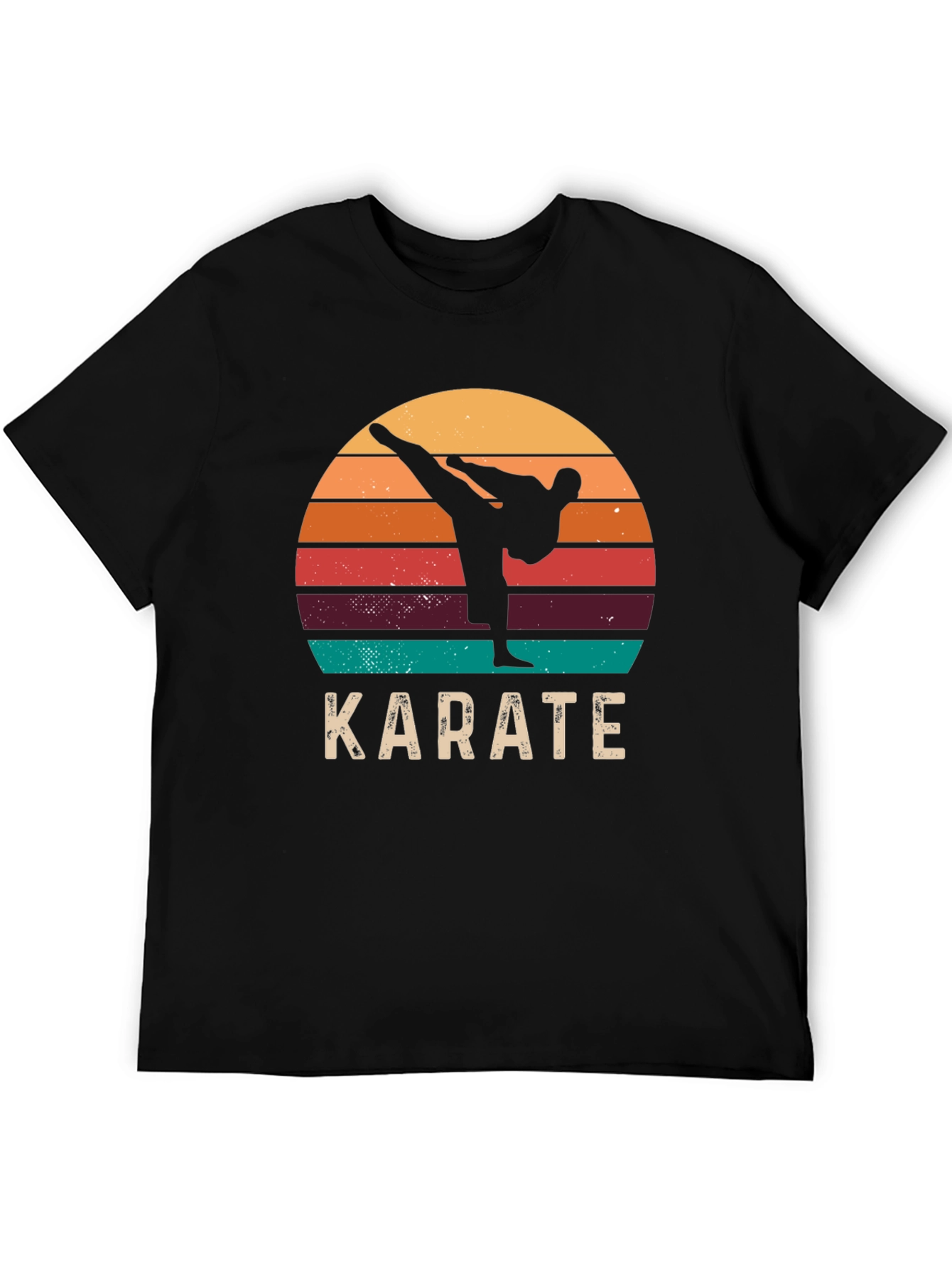 Black Karate Sunset T-Shirt Retro Style Martial Arts Tee view 5