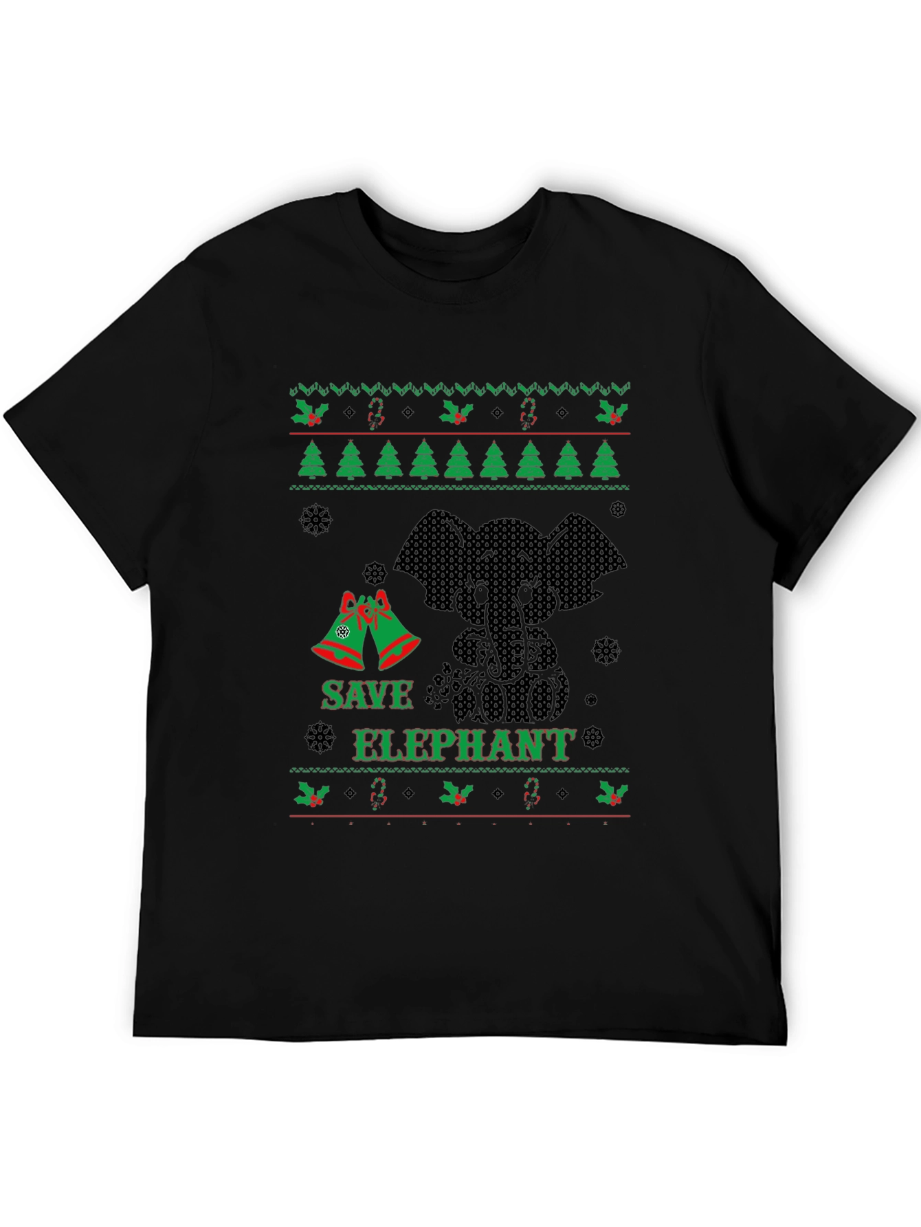 Black Save Elephant Ugly Christmas Sweater T-Shirt view 5