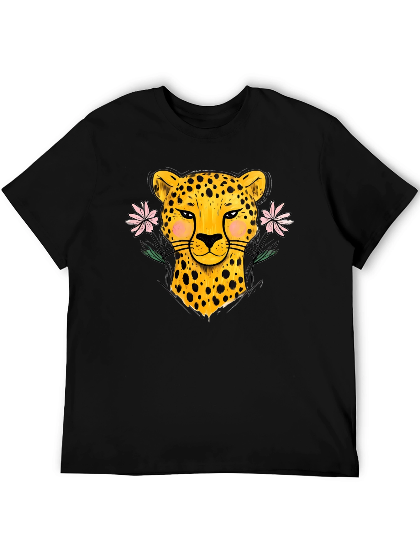 Black Leopard & Floral Black Graphic Tee view 5
