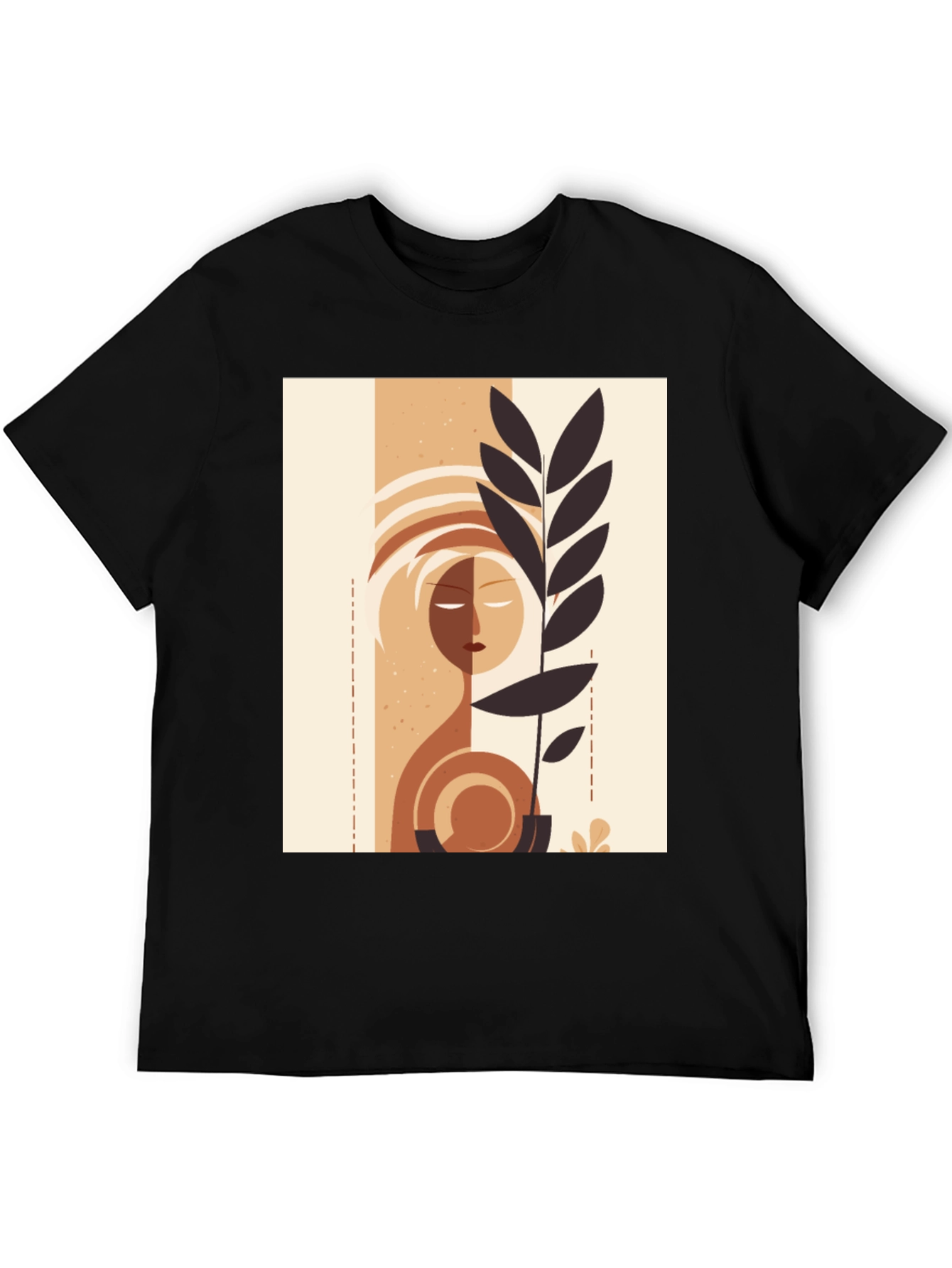 Black Abstract Face & Plant Graphic Tee - Stylish Minimalist Design view 5