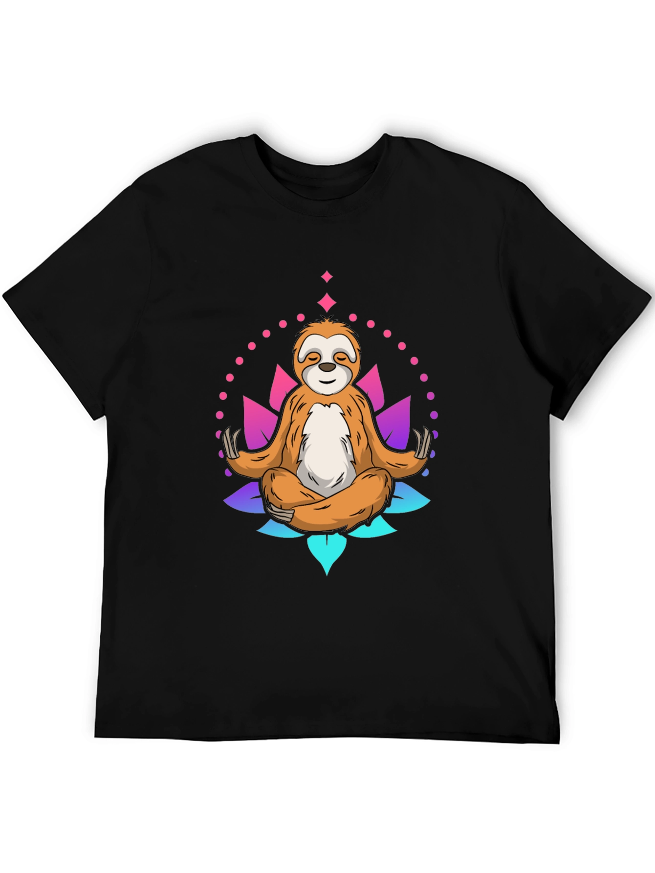 Black Meditating Sloth Graphic Tee - Relaxed Fit Black T-Shirt view 5