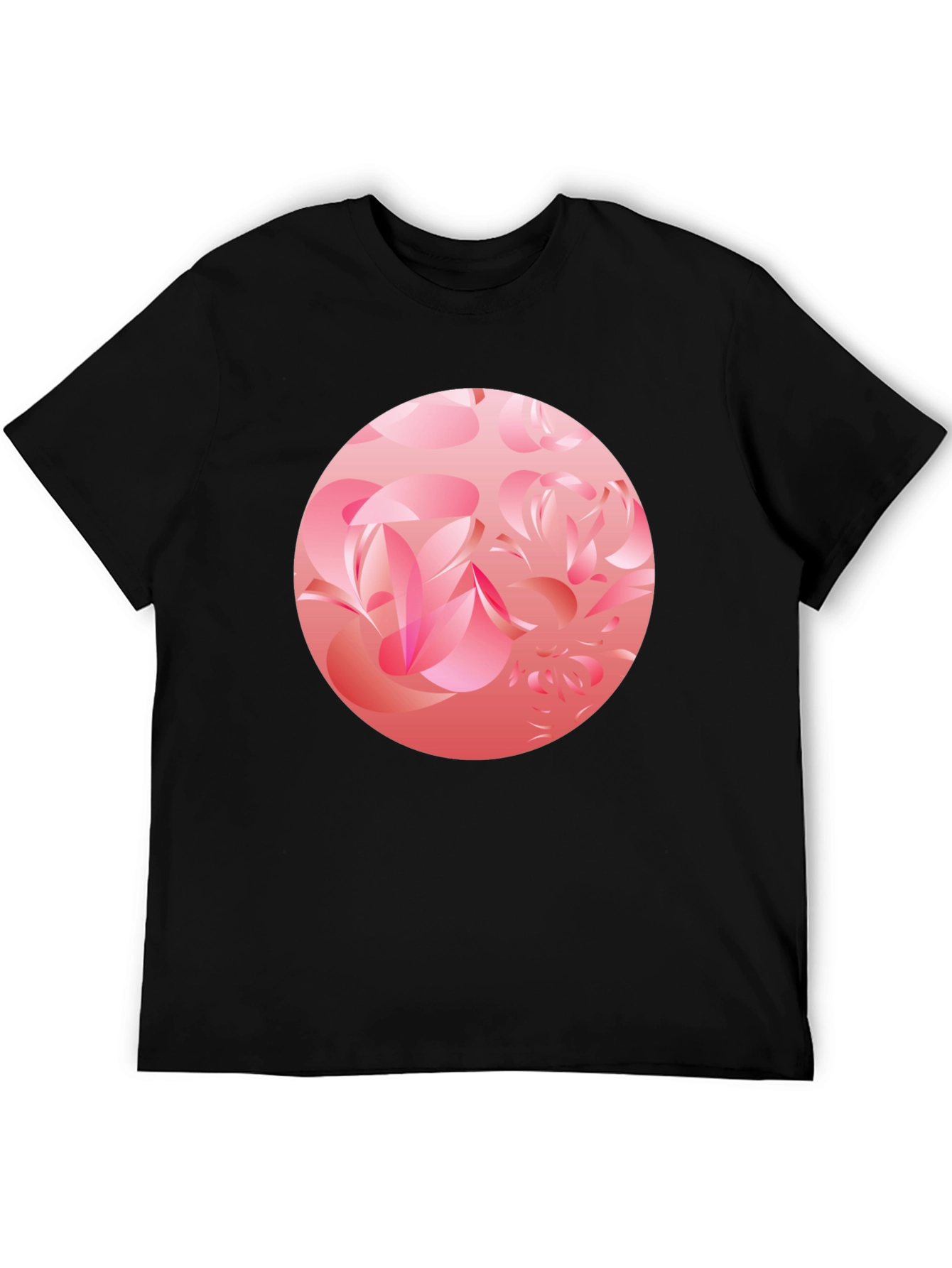 Black Abstract Floral Circle Black T-Shirt view 5