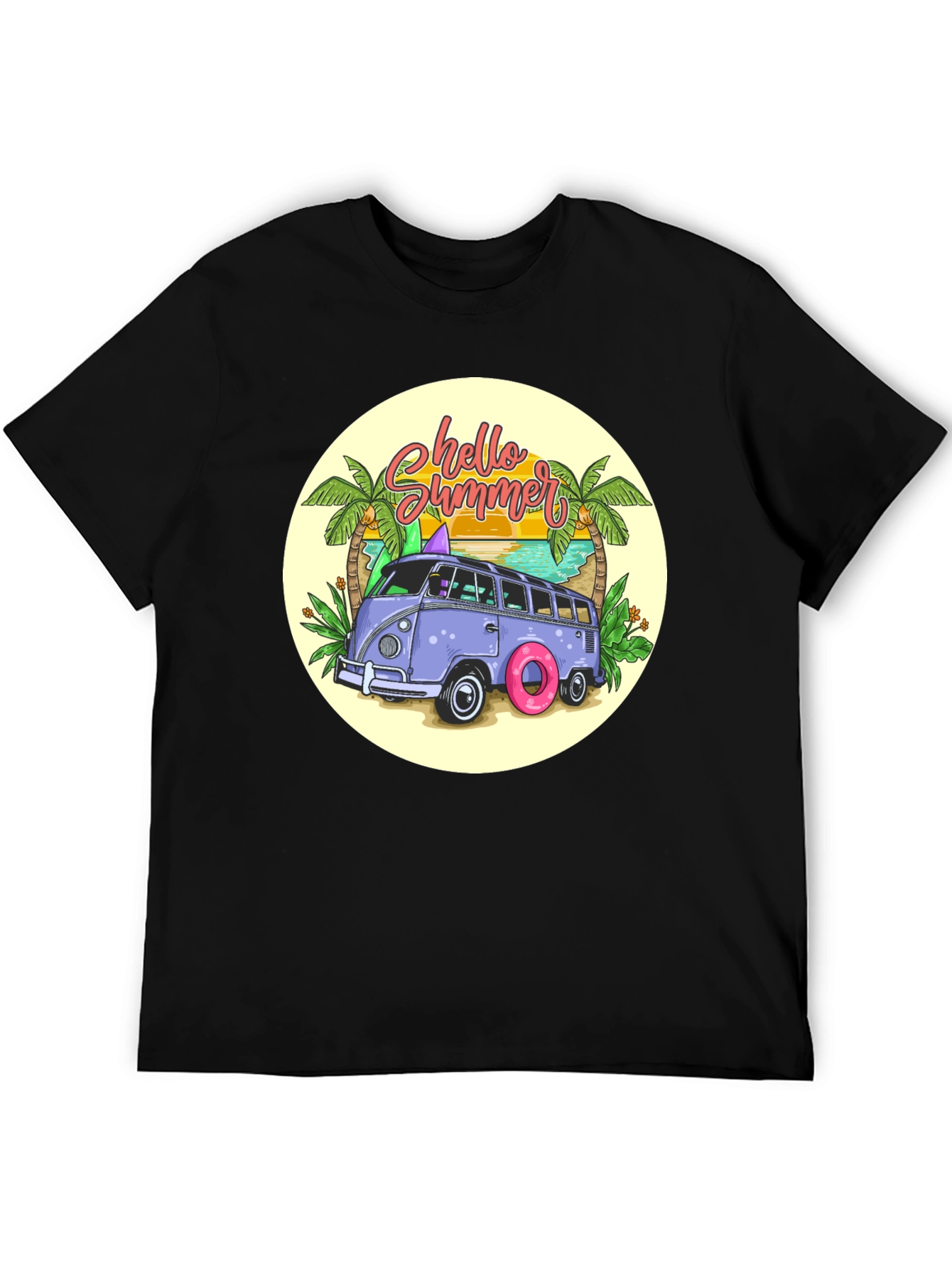 Black Summer Beach Van T-Shirt view 5