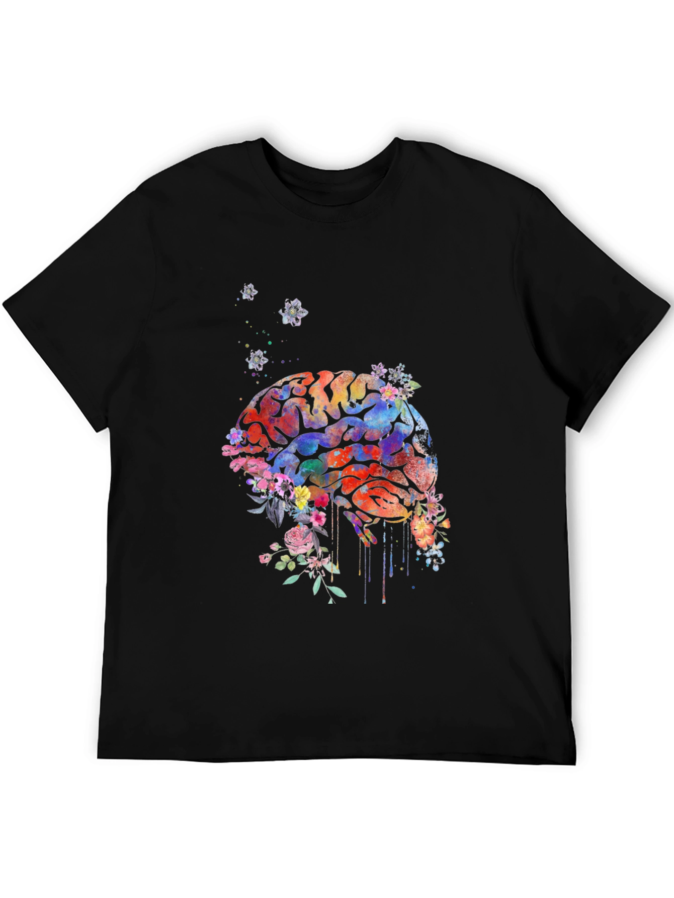 Black Brain Flowers T-Shirt - Artistic Graphic Tee view 5