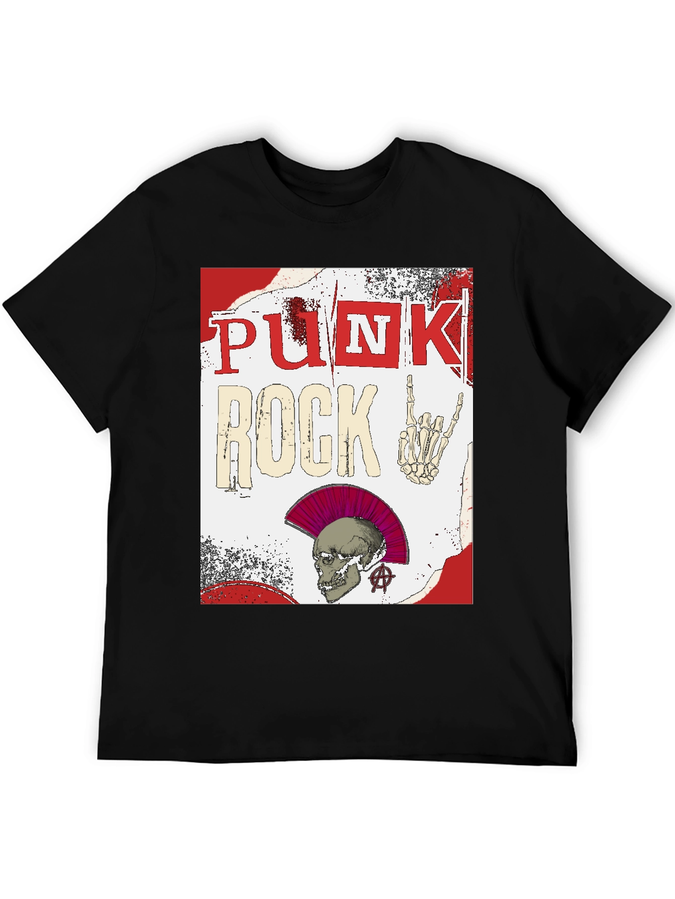 Black Punk Rock Graphic Tee - Edgy Skull Design view 5