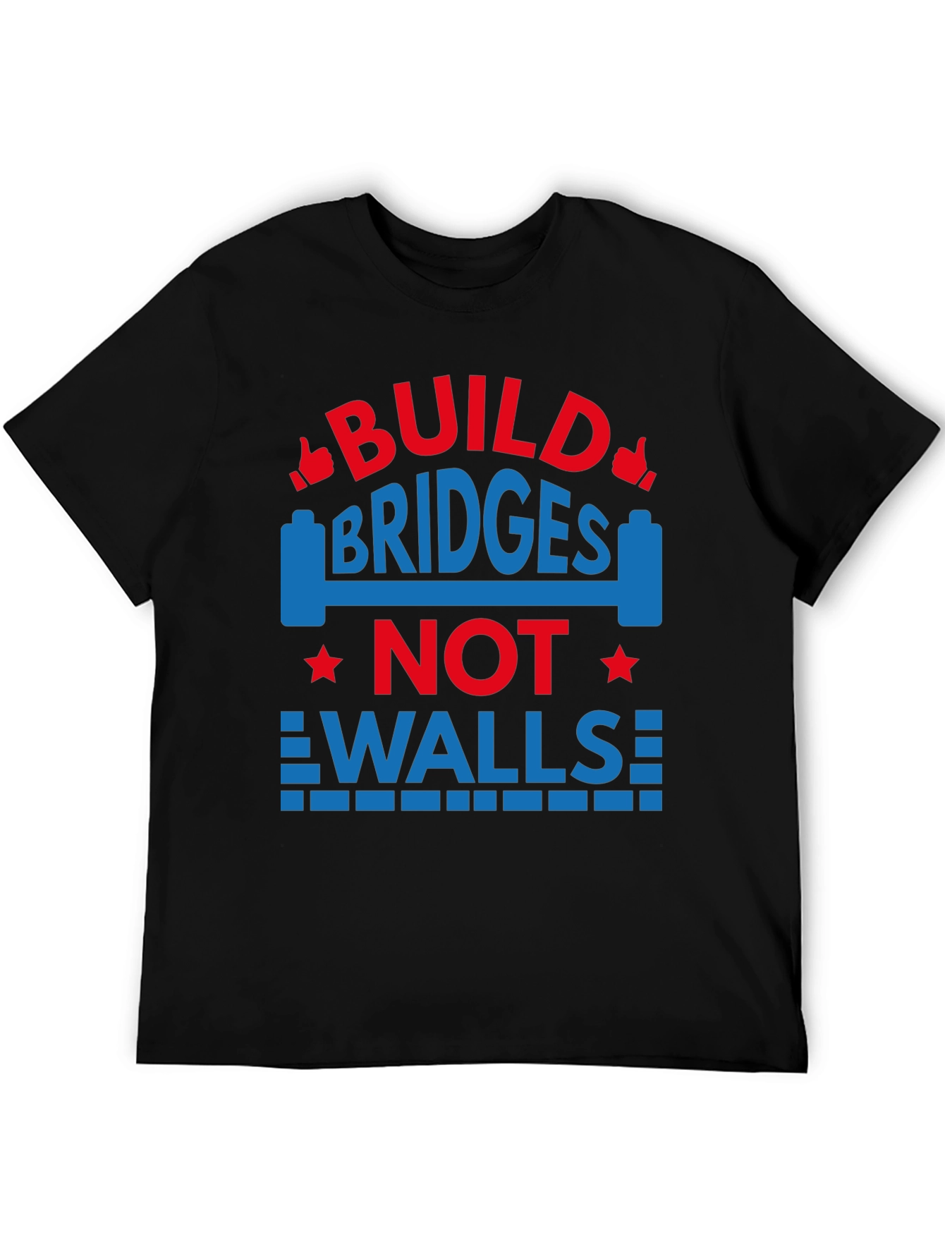 Black Build Bridges Not Walls Graphic Tee view 5