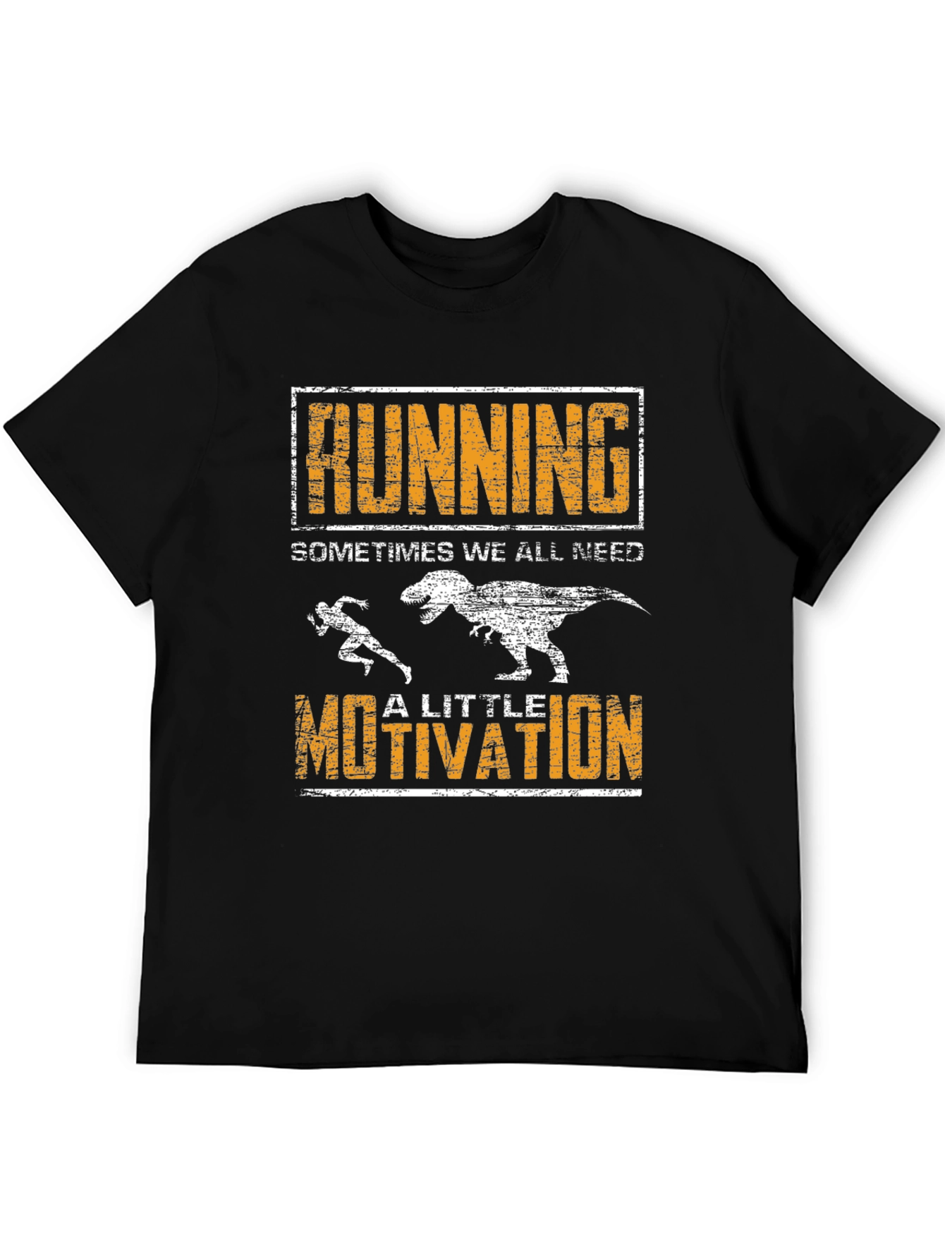 Black Running Motivation T-Shirt - Dinosaur Chase Graphic view 5