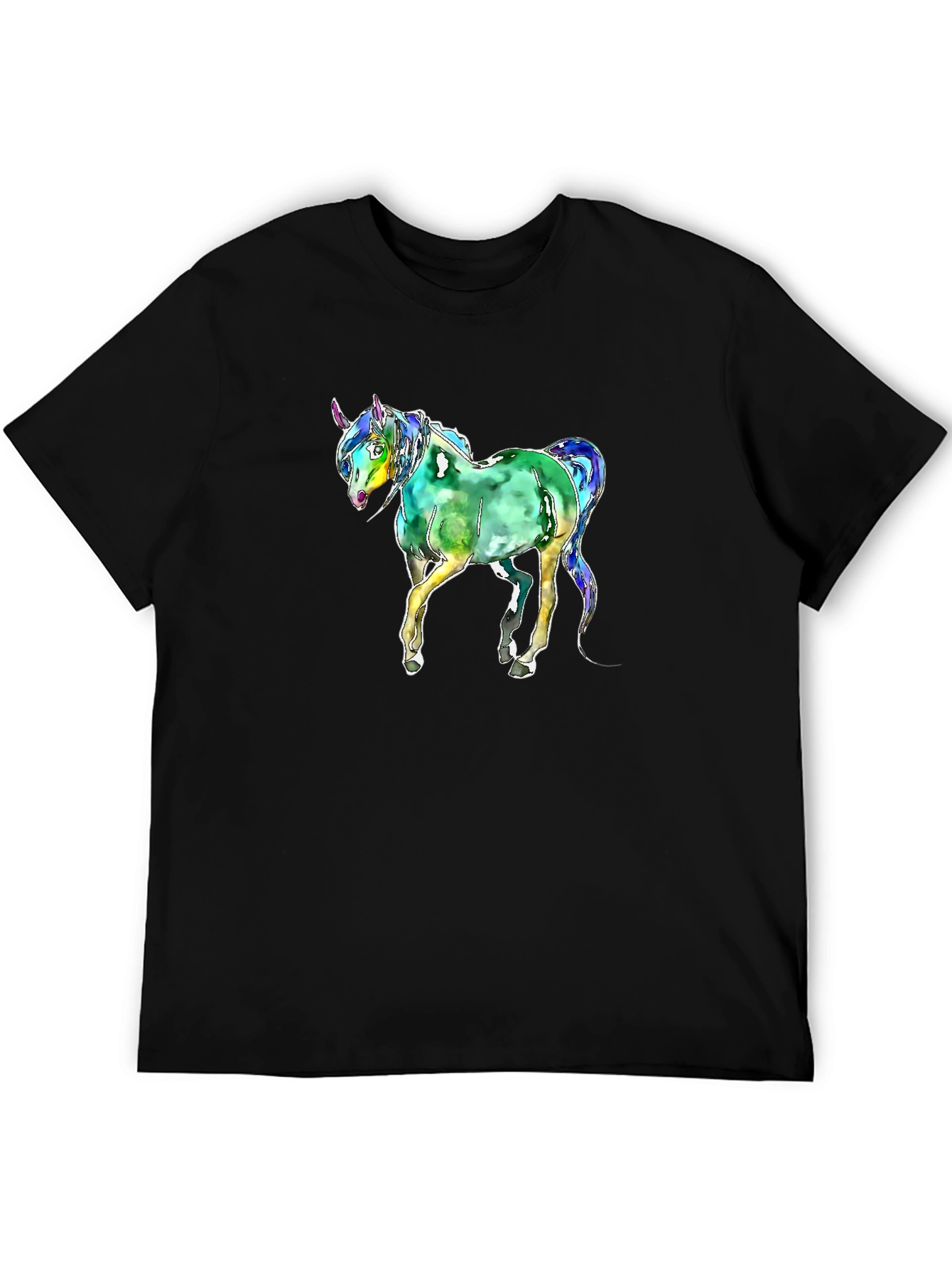Black Watercolor Unicorn Graphic T-Shirt - Black view 5