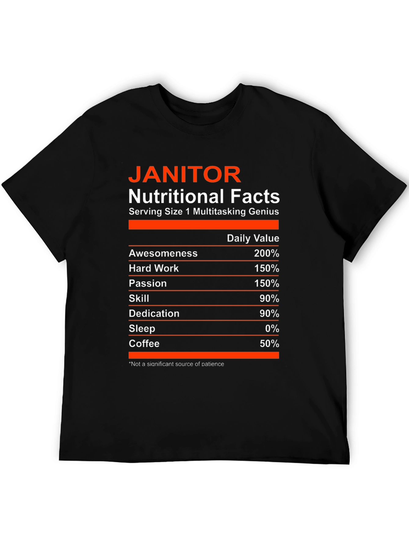 Black Janitor Nutritional Facts T-Shirt Funny Cleaning Crew Tee view 5