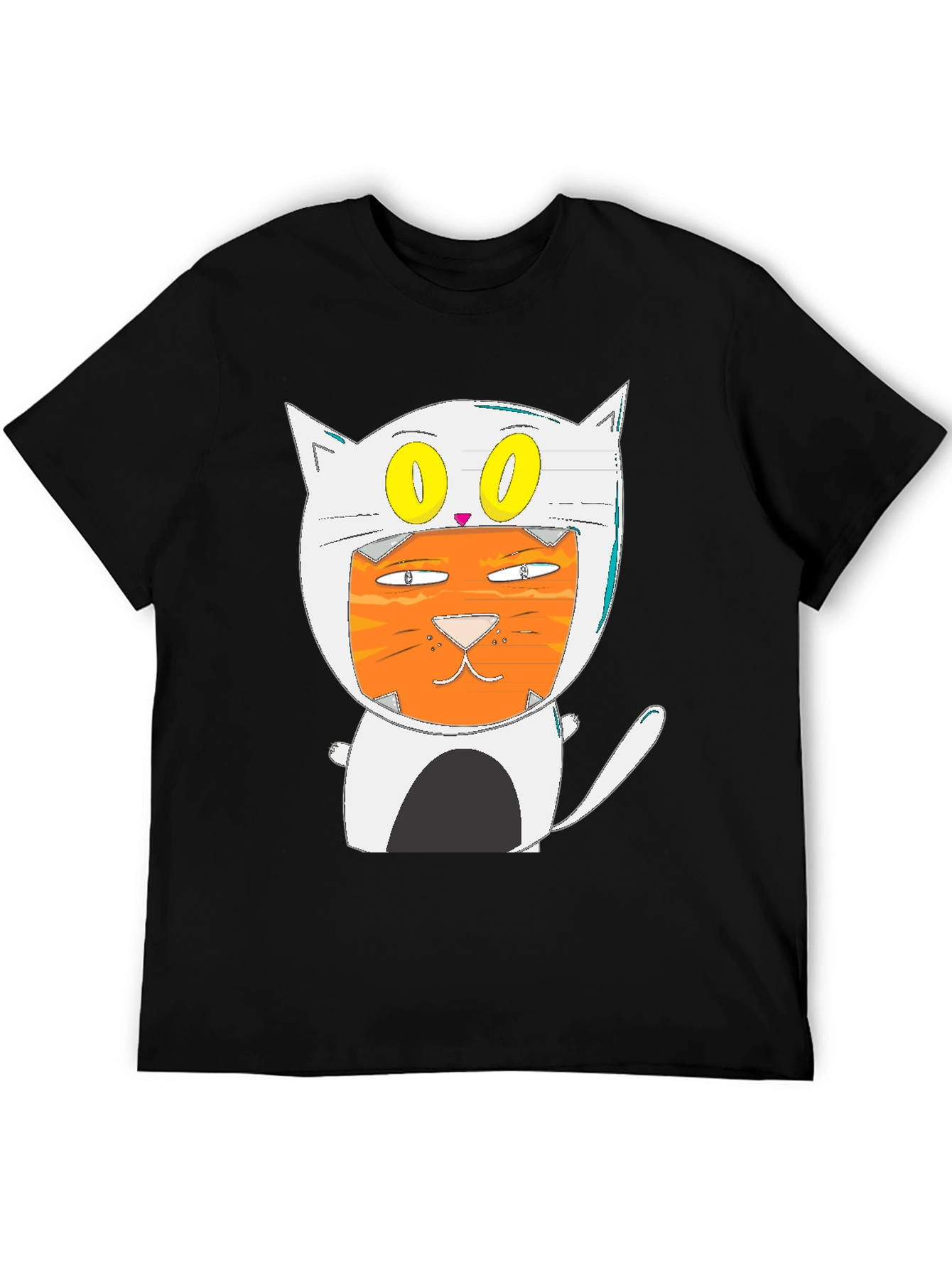 Black Cartoon Cat T-Shirt: Quirky Graphic Tee view 5