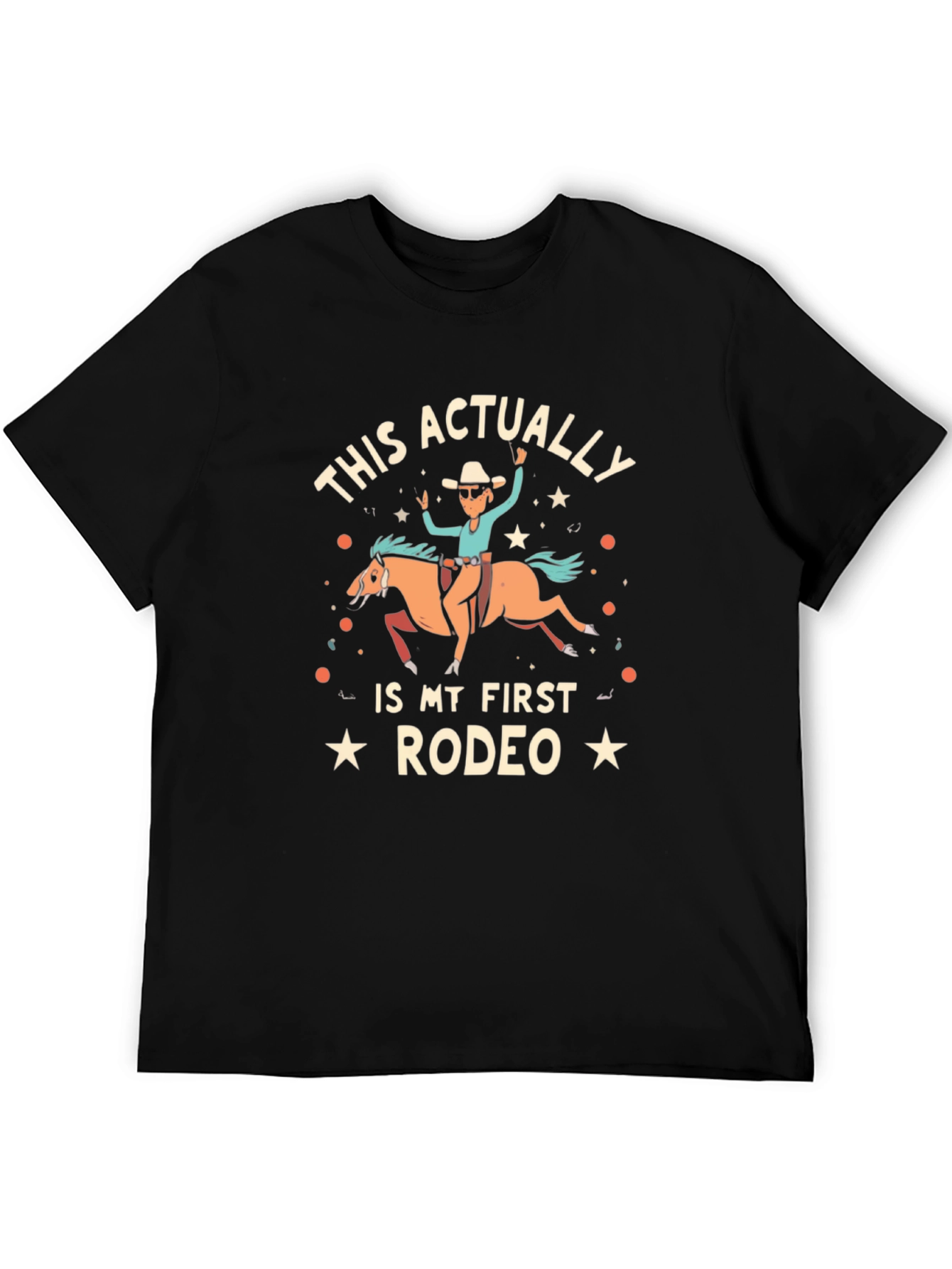 Black Funny Rodeo T-Shirt - "This Actually Is My First Rodeo" view 5