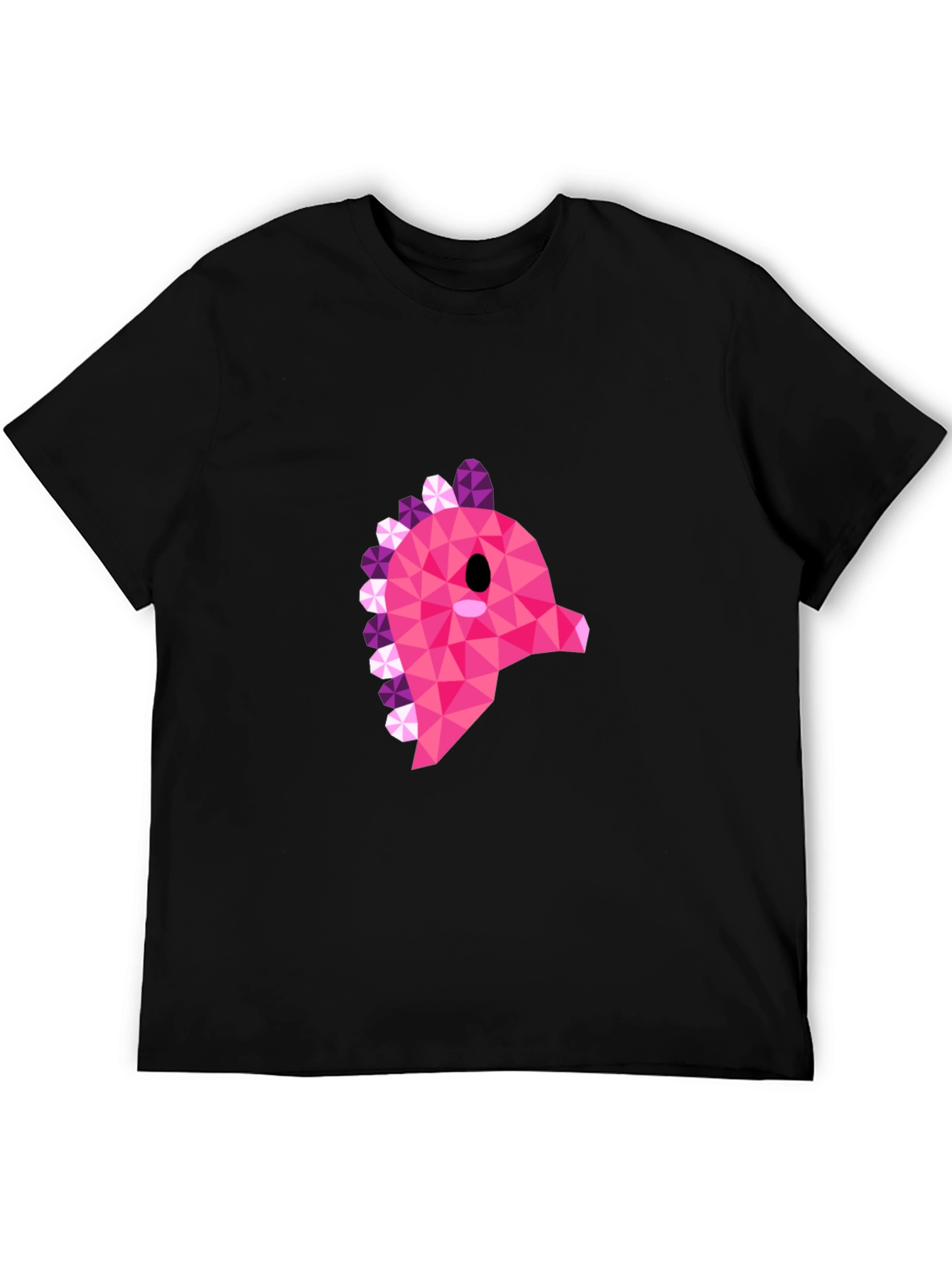 Black Geometric Pink Dinosaur Graphic T-Shirt - Modern Style view 5