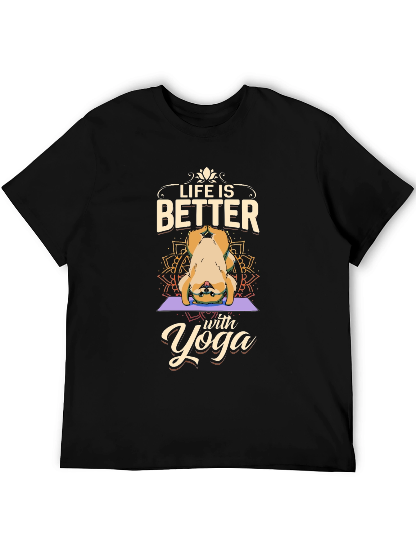 Black Yoga Dog Graphic T-Shirt - Life is Better view 5