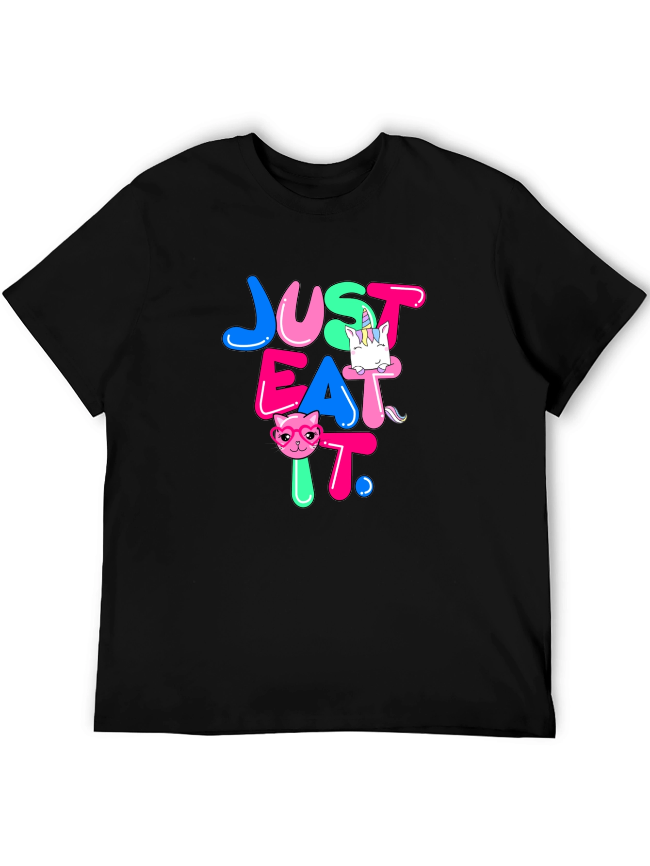 Black Just Eat It Graphic T-Shirt - Funny Cat & Unicorn Design view 5