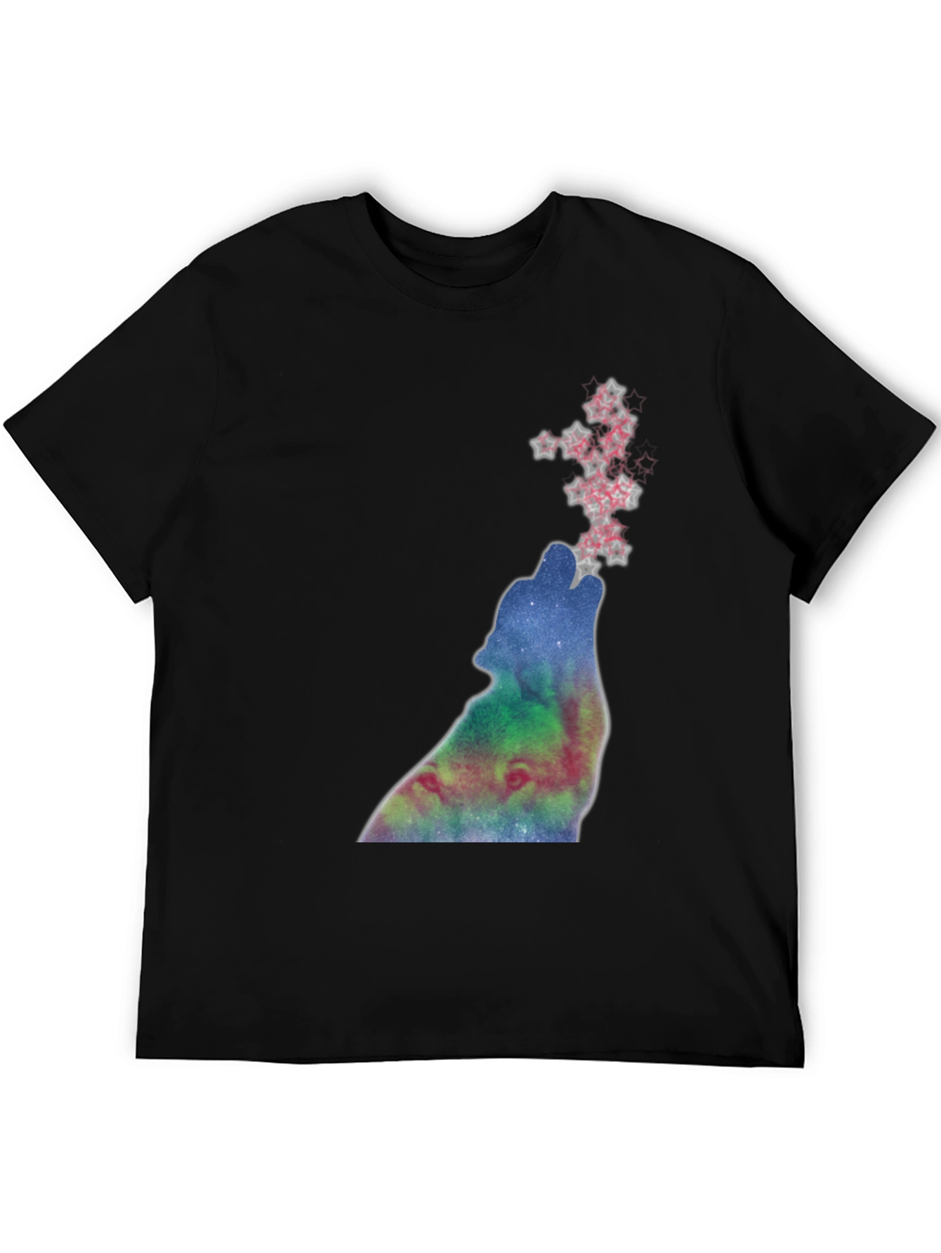 Black Galaxy Wolf Howl Graphic Tee - Soft Black Cotton view 5