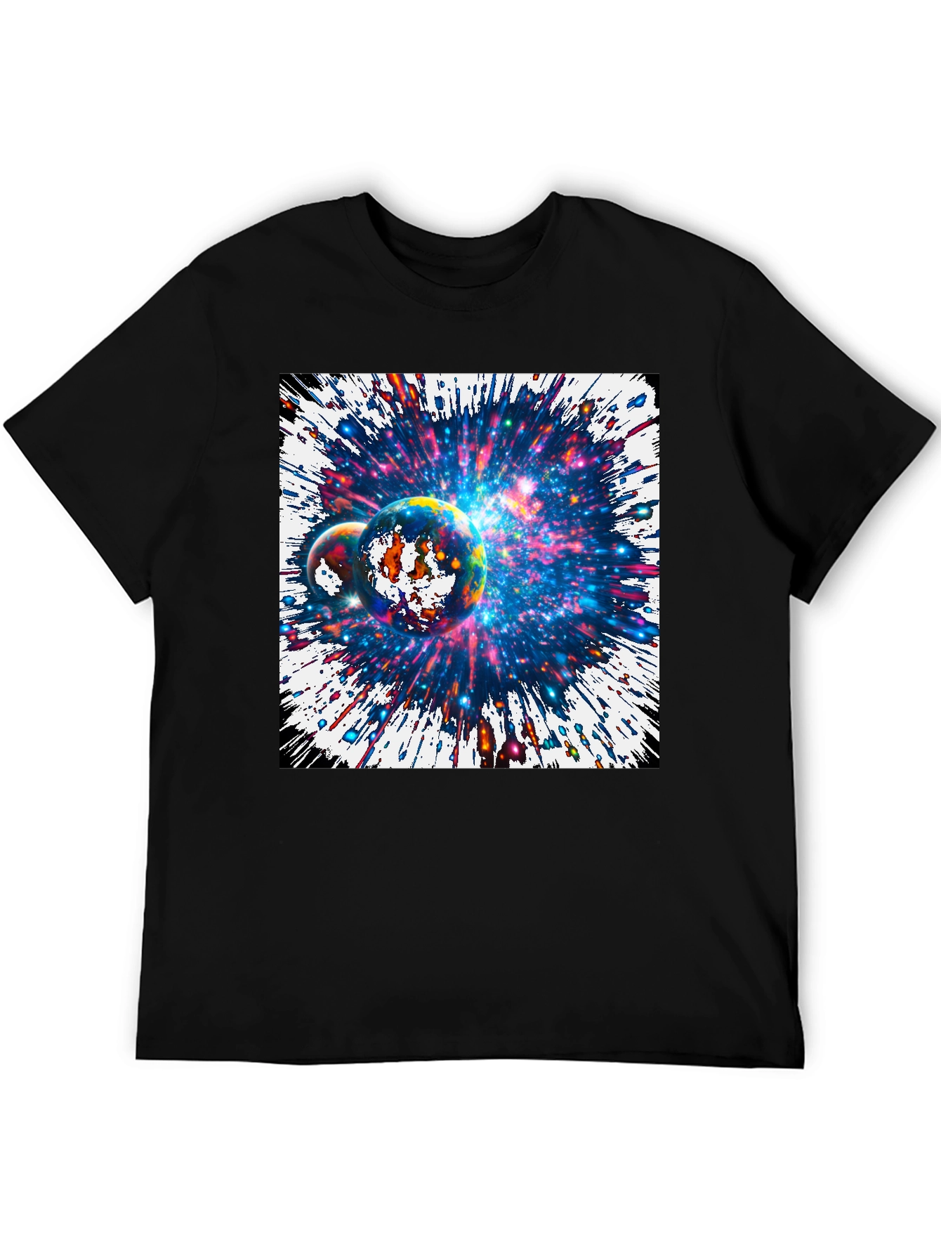 Black Cosmic Planets Graphic Tee - Black Cotton T-Shirt view 5