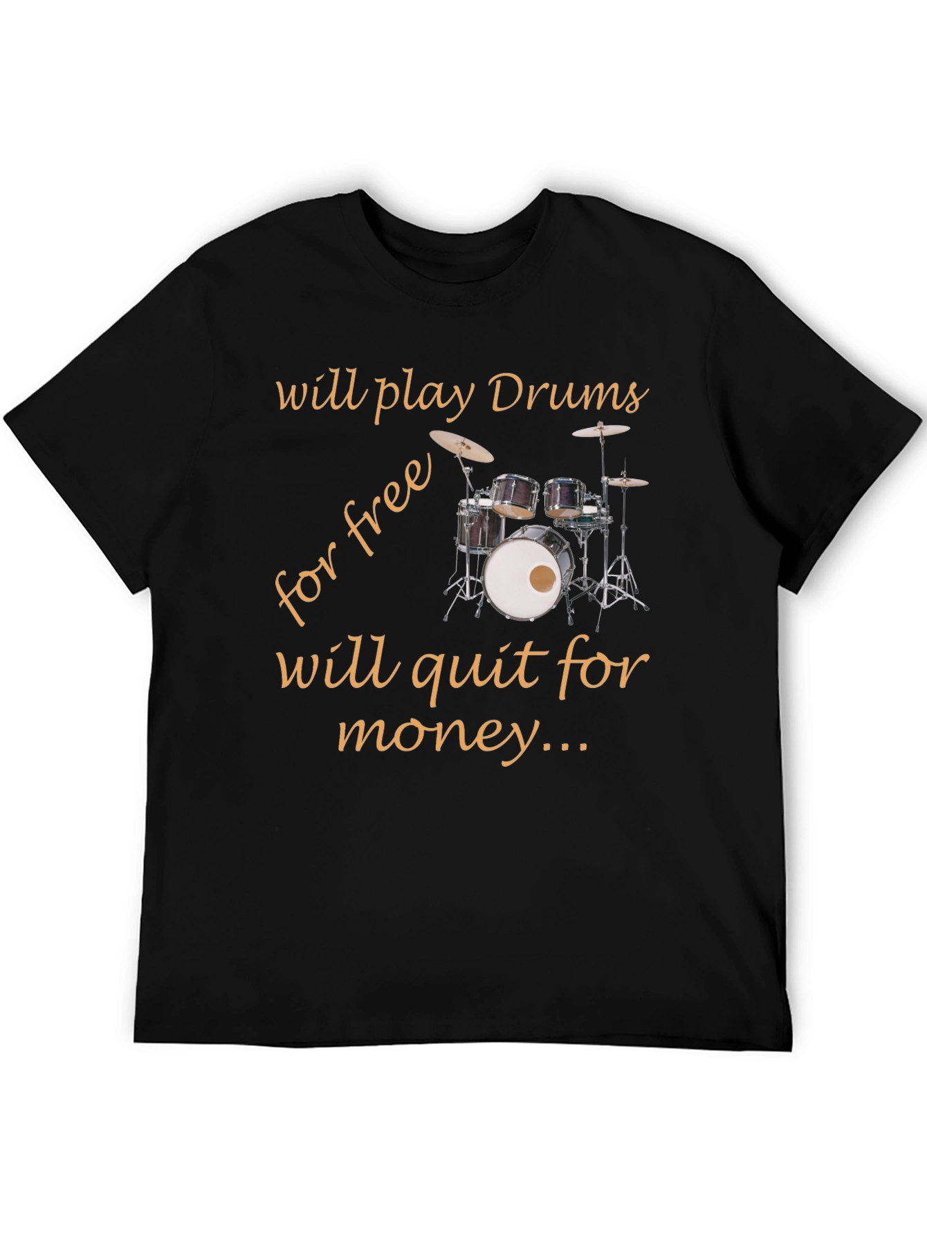 Black Funny Drummer T-Shirt - Play Drums Free, Quit For Money view 5