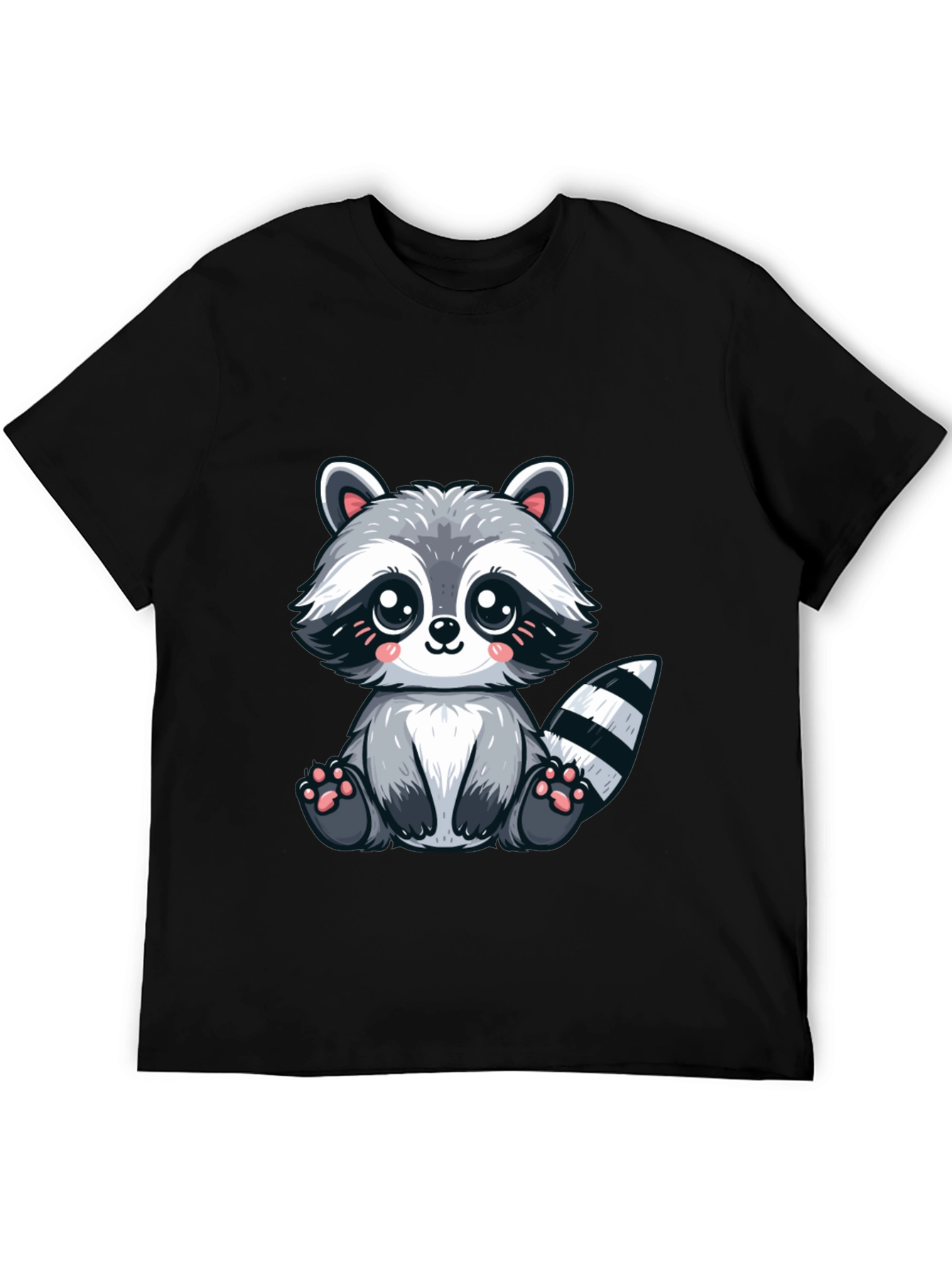 Black Cute Cartoon Raccoon Graphic Tee - Soft Black Cotton view 5