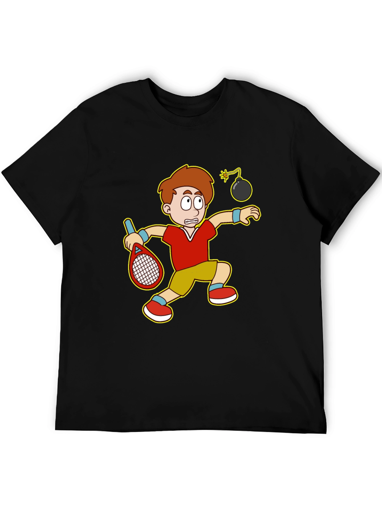 Black Funny Tennis Player Cartoon Graphic T-Shirt view 5