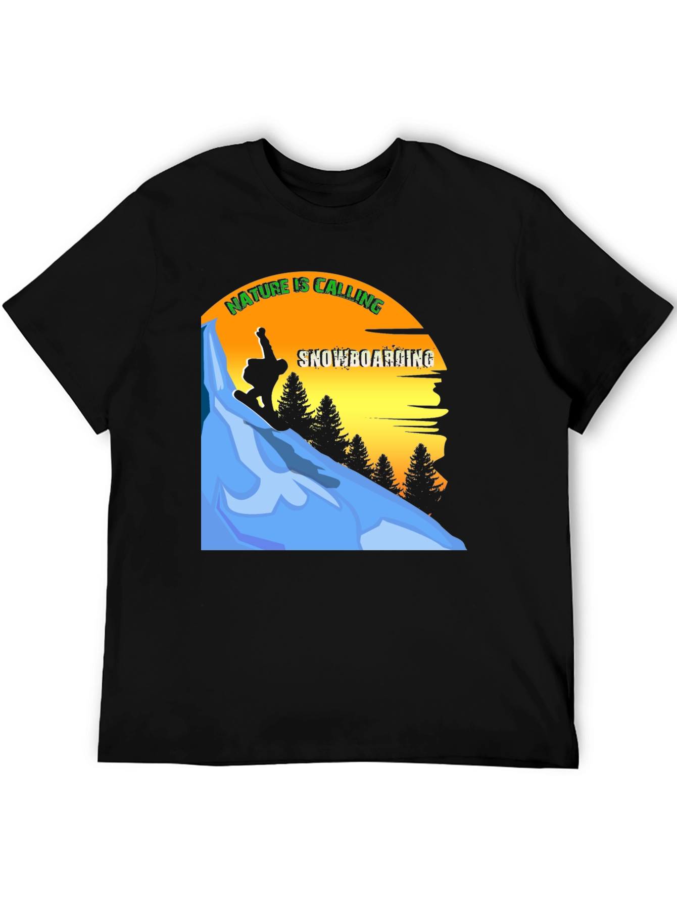 Black Nature Calling Snowboarding Graphic Tee view 5