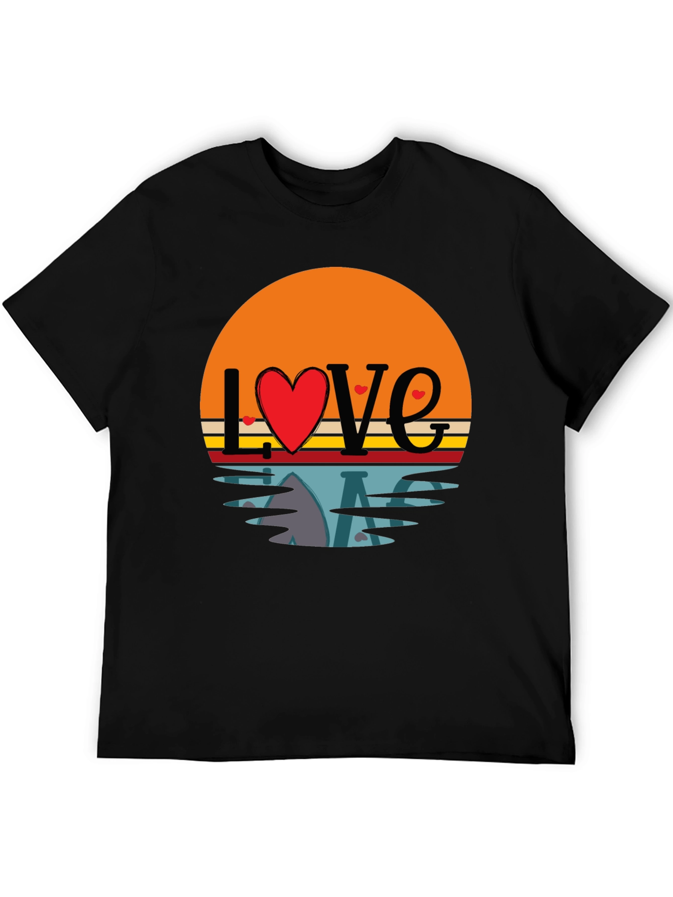 Black Retro Love Sunset Graphic T-Shirt view 5